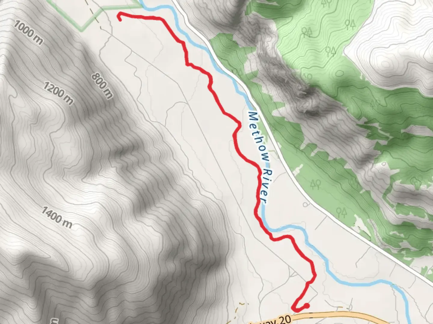 An image depicting the trail Upper River Run and its surrounding area.