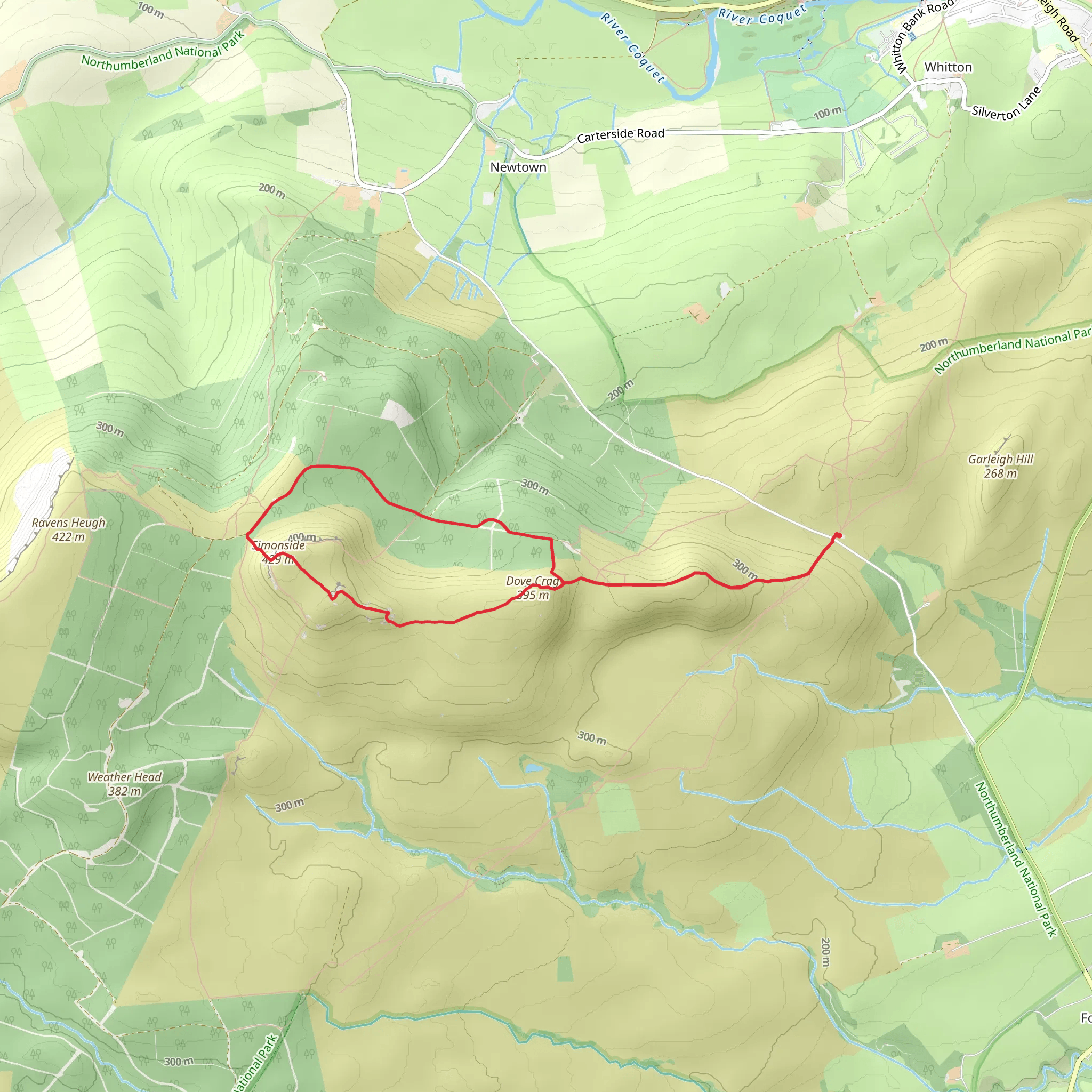 Dove Crag and Simonside Walk mobile static map