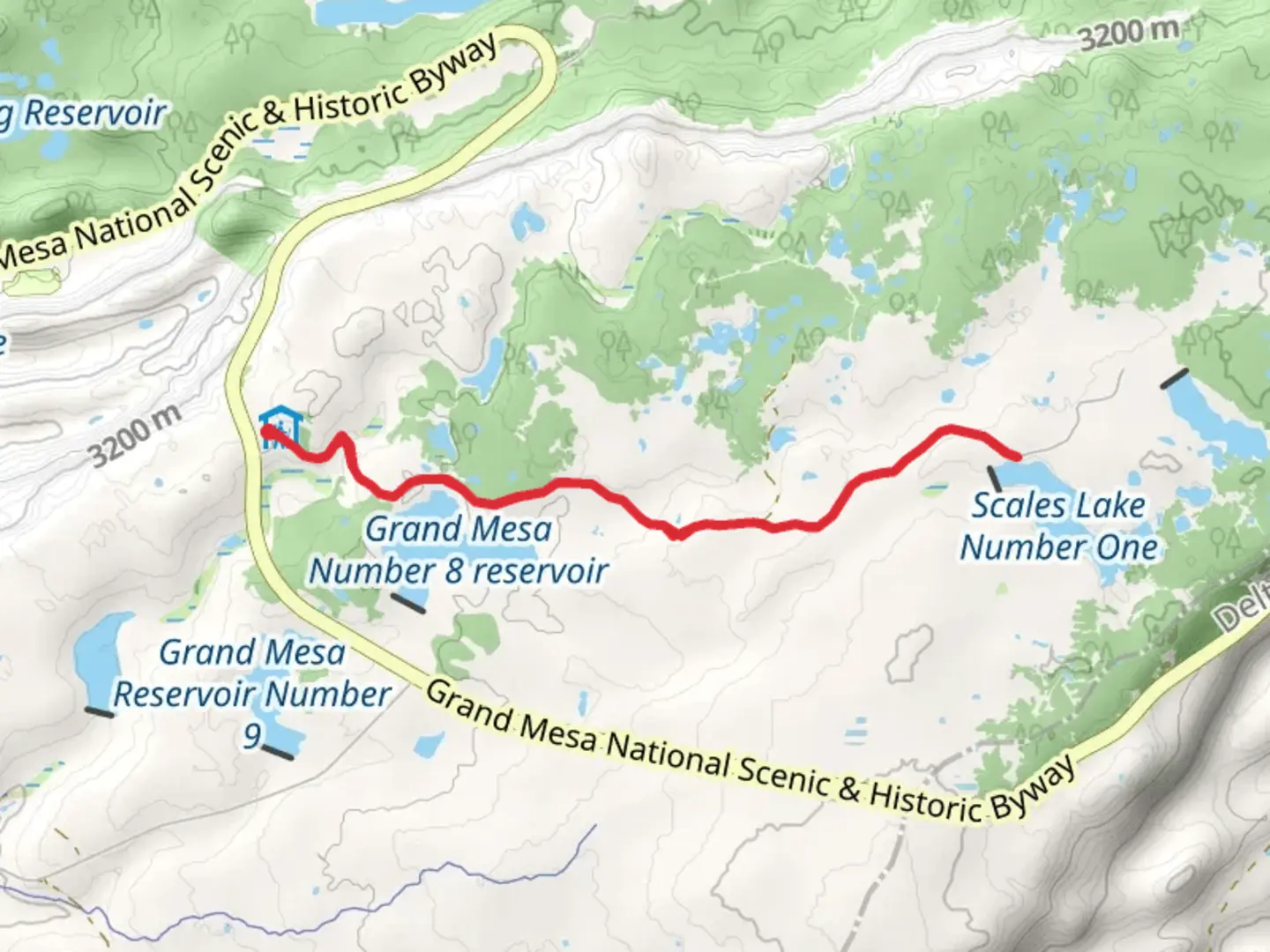 An image depicting the trail Scales Lake Number One and its surrounding area.
