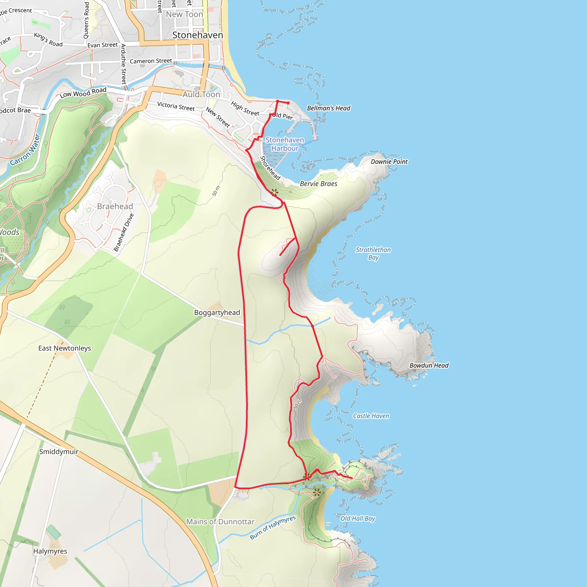 Stonehaven to Dunnottar Castle Loop via Cowie Harbour mobile static map
