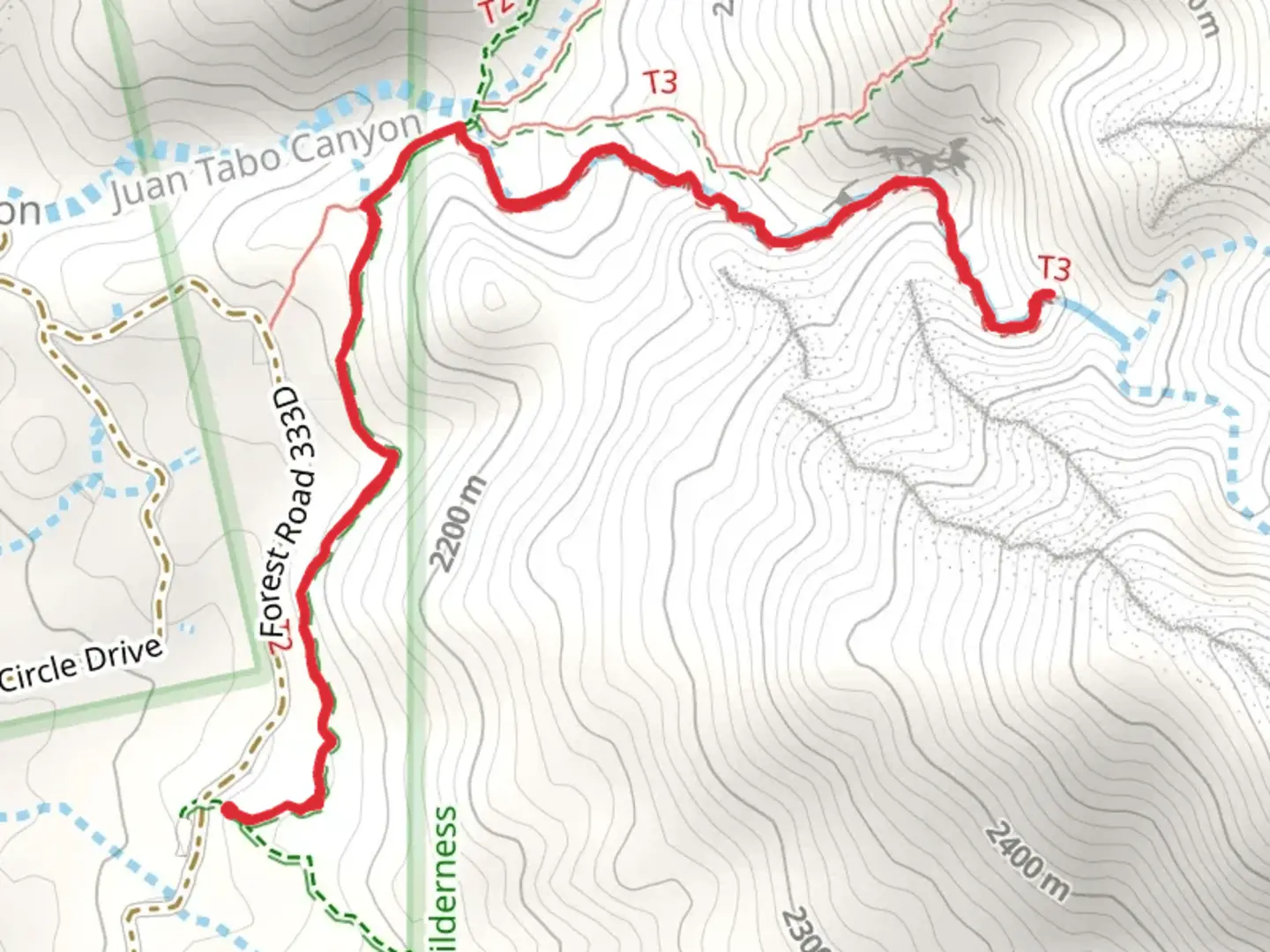An image depicting the trail Piedra Lisa South and Waterfall Canyon Route and its surrounding area.