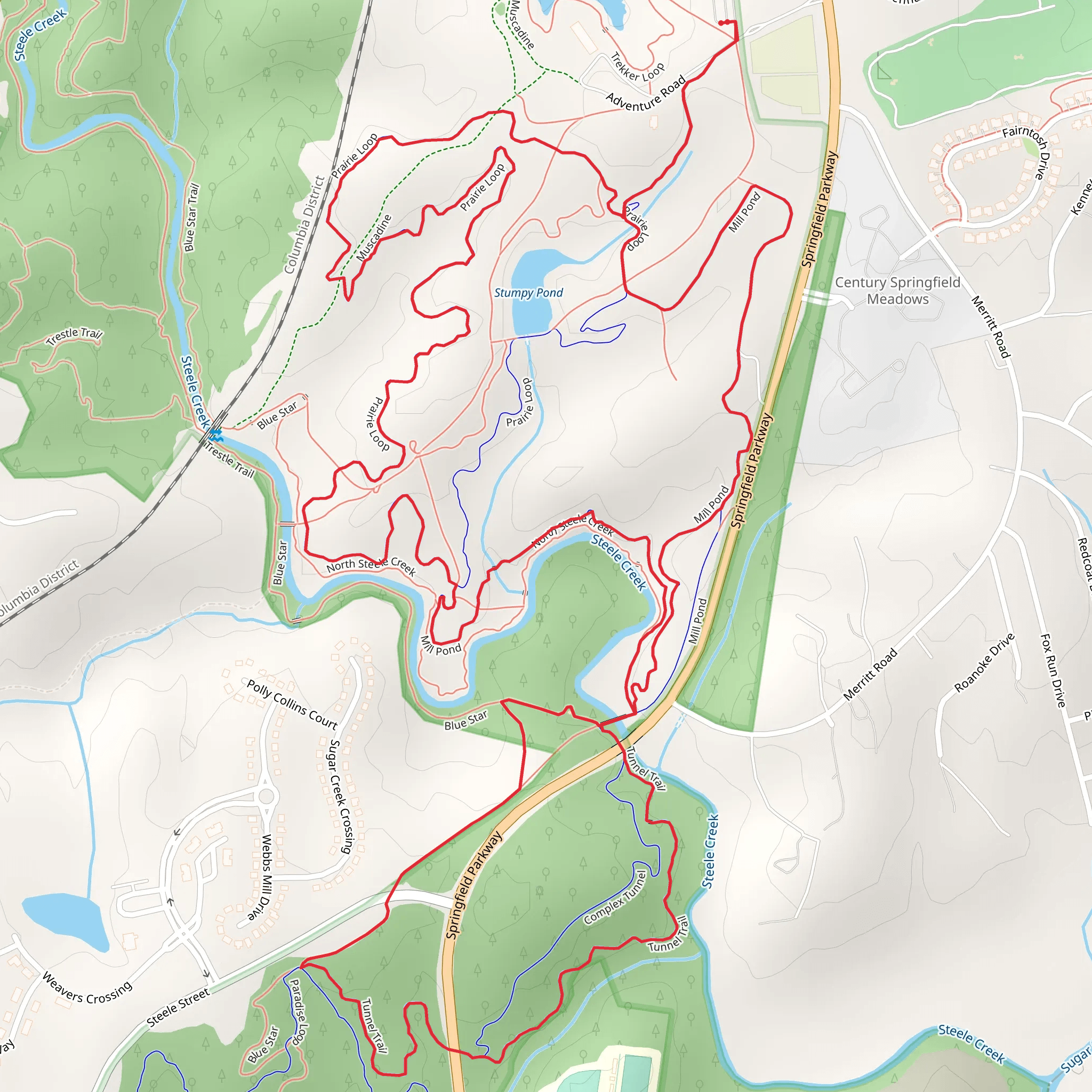 Mill Pond, Blue Star and Prairie Loop mobile static map