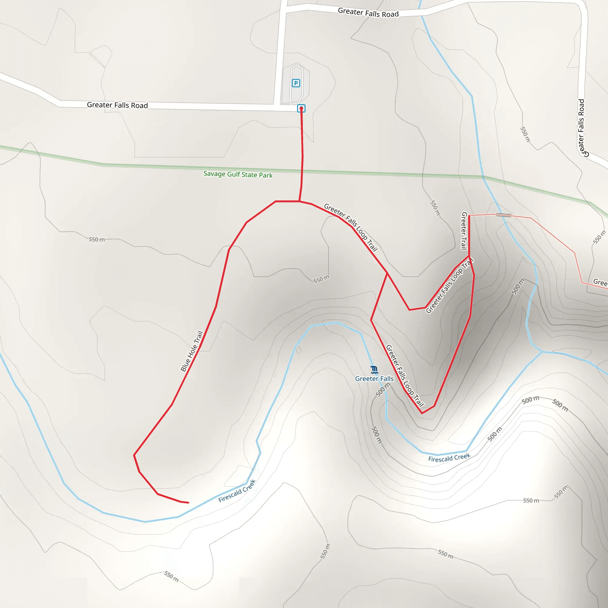 Blue Hole and Greeter Falls Loop Trail mobile static map