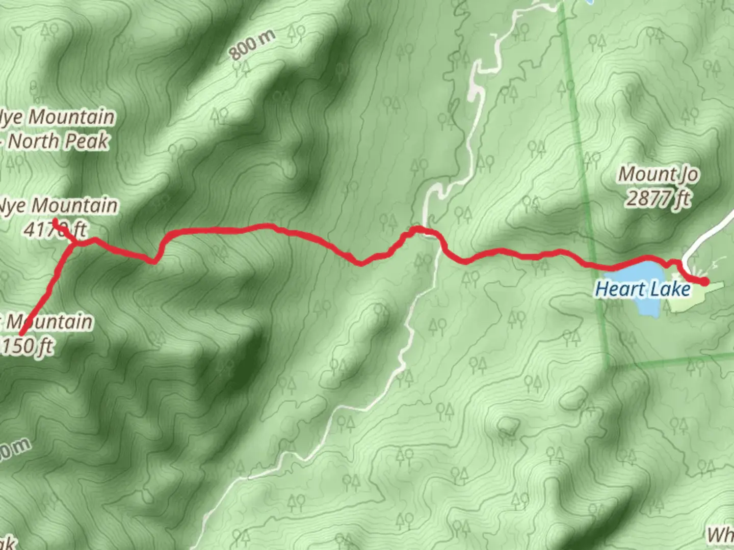 An image depicting the trail Nye Mountain and Street Mountain Trail via Heart Lake and its surrounding area.