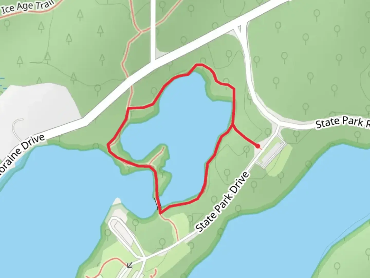 An image depicting the trail Rice Lake Nature Loop Trail and its surrounding area.