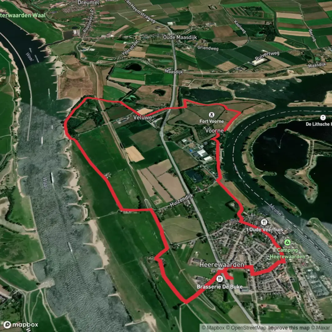 An image depicting the trail Heerewaarden Loop and its surrounding area.
