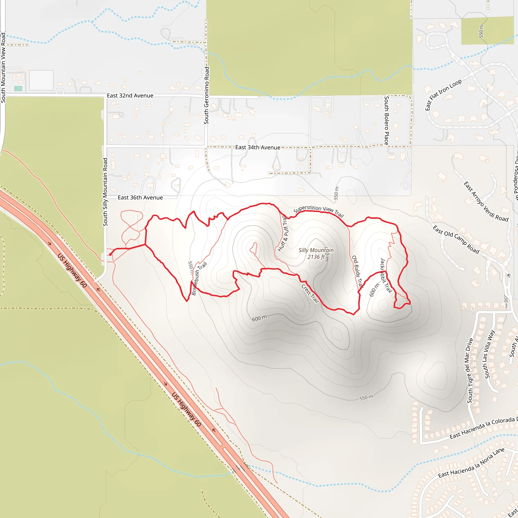 Silly Mountain- Crest and Superstition View Loop Trail mobile static map