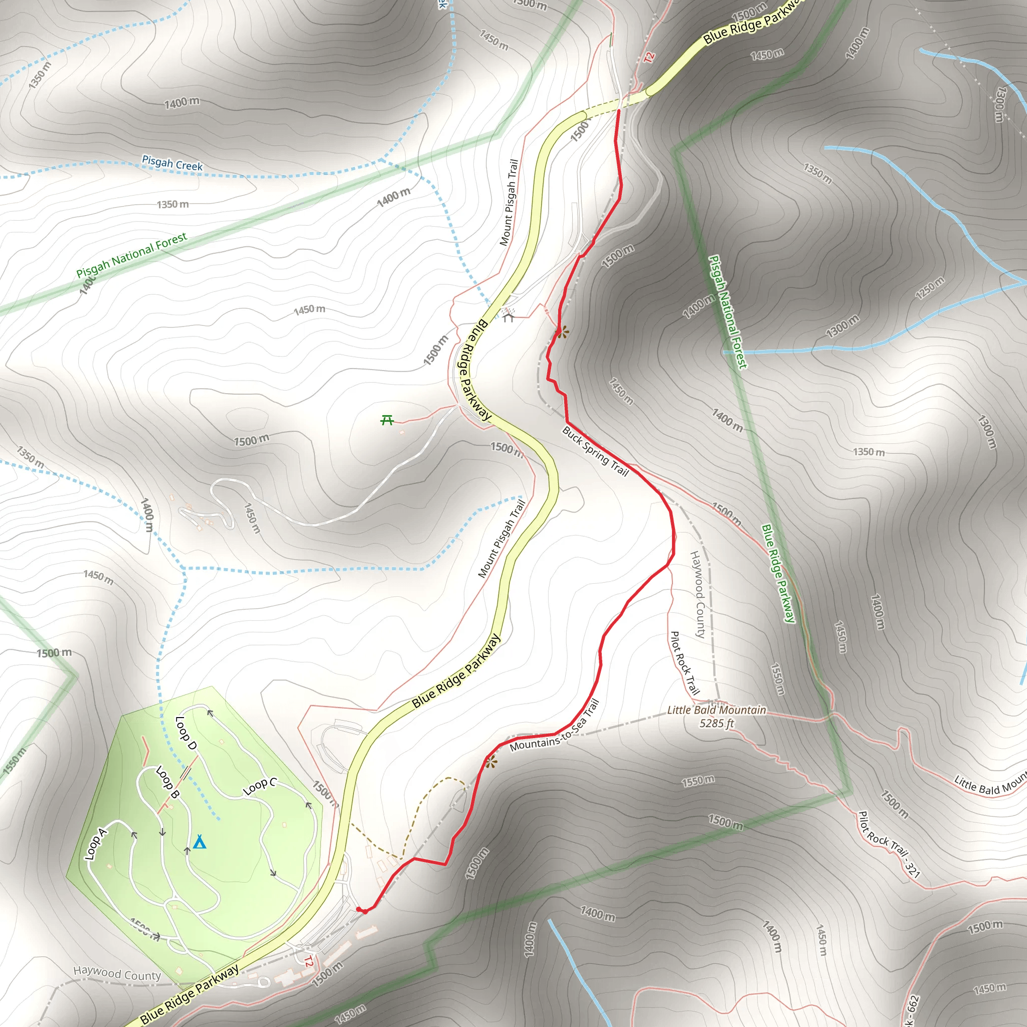 Mountains-to-Sea and Buck Spring Trail mobile static map