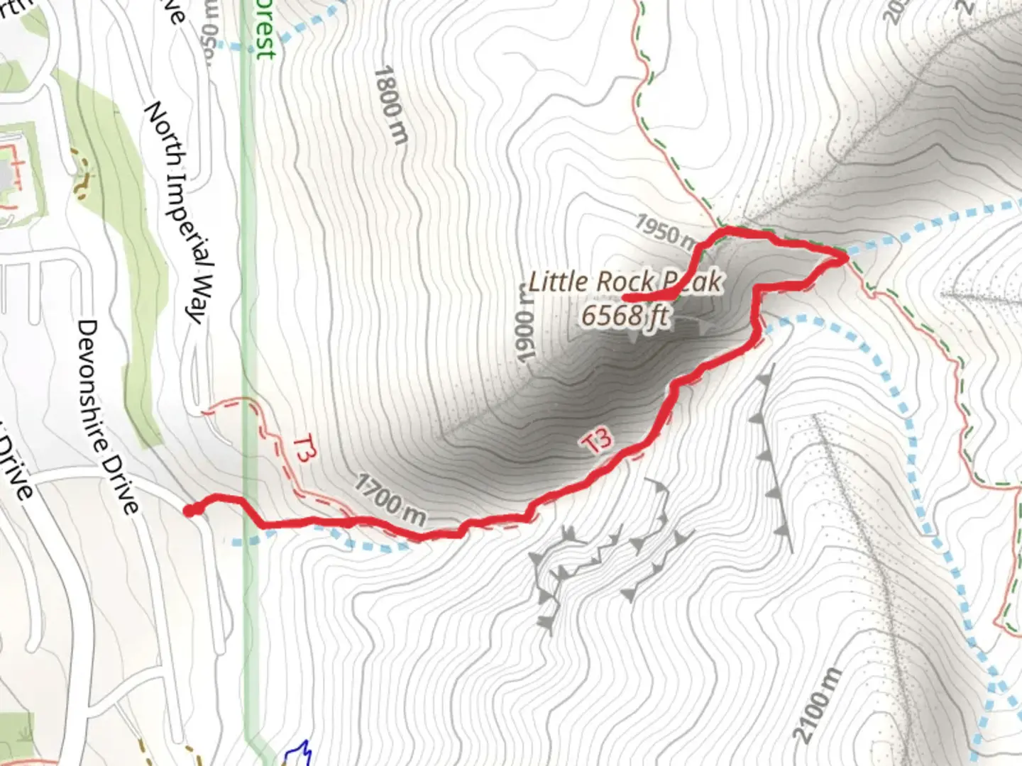 An image depicting the trail Little Rock Peak via Little Rock Canyon and its surrounding area.