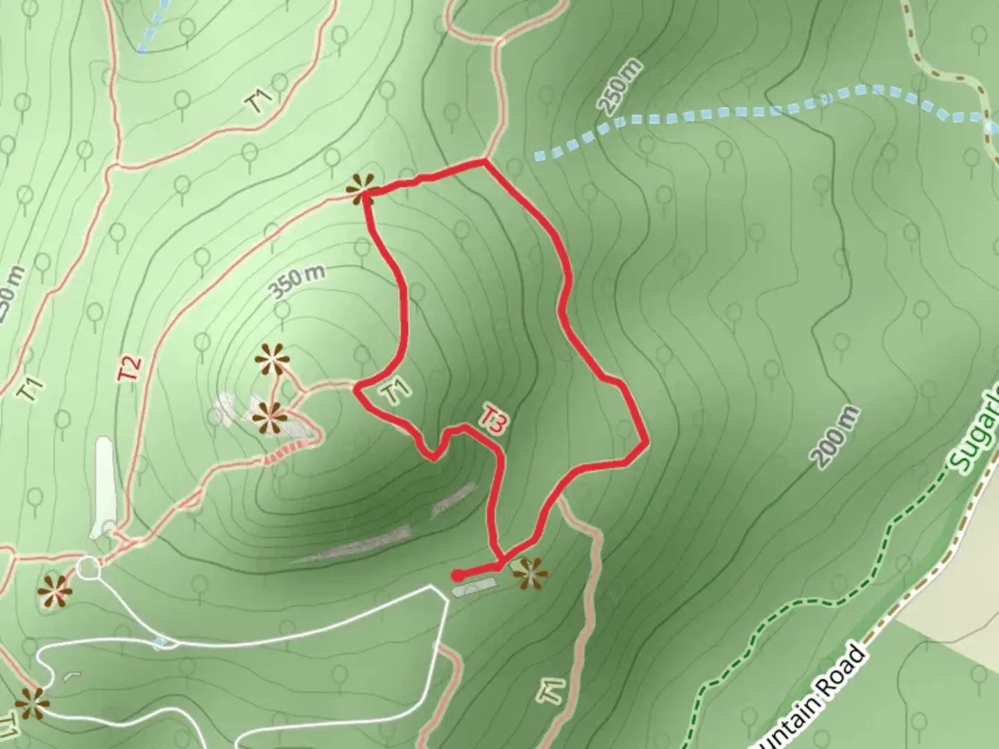 An image depicting the trail The Sunrise and Sugarloaf Mountain Loop Trail and its surrounding area.