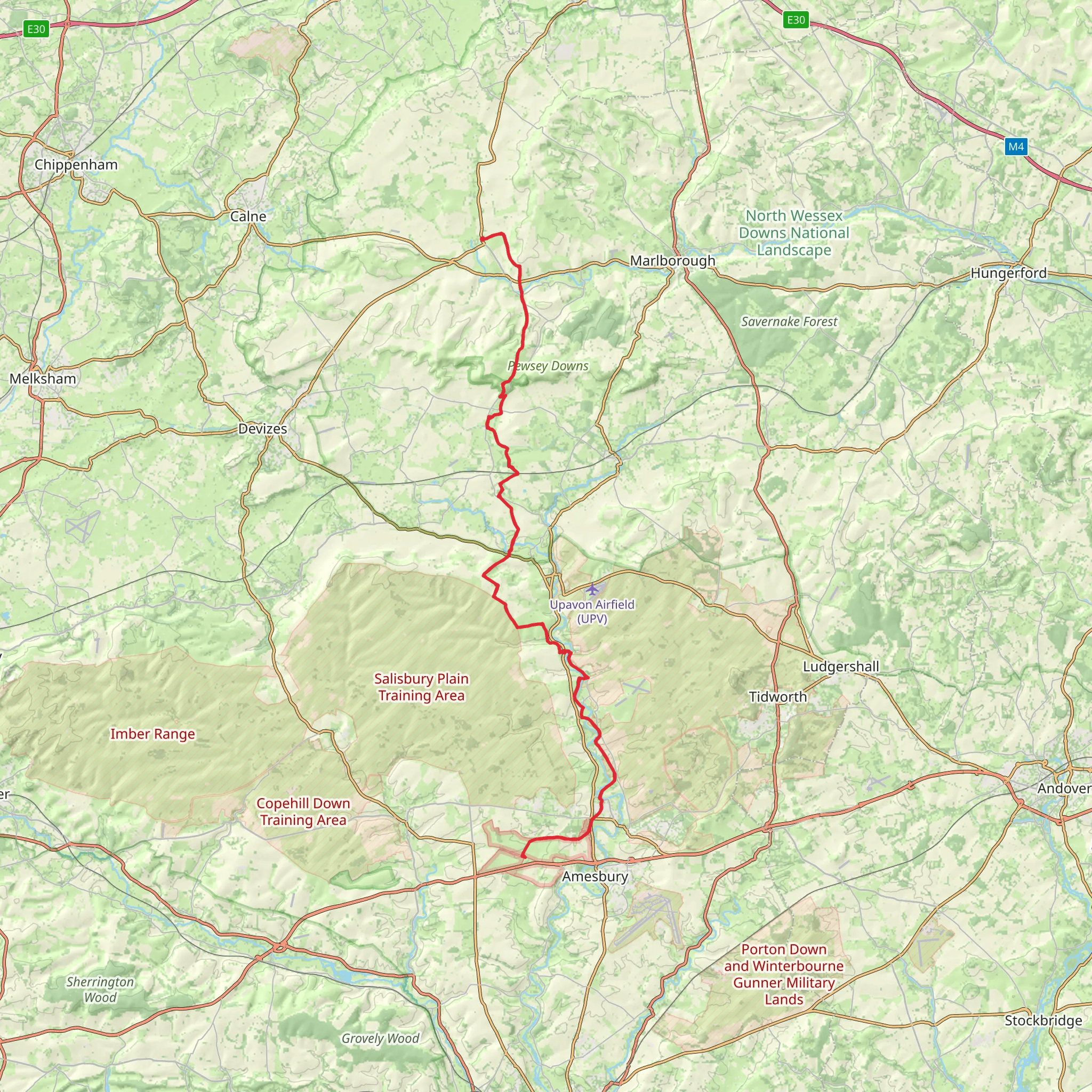 Avebury to Stonehenge mobile static map