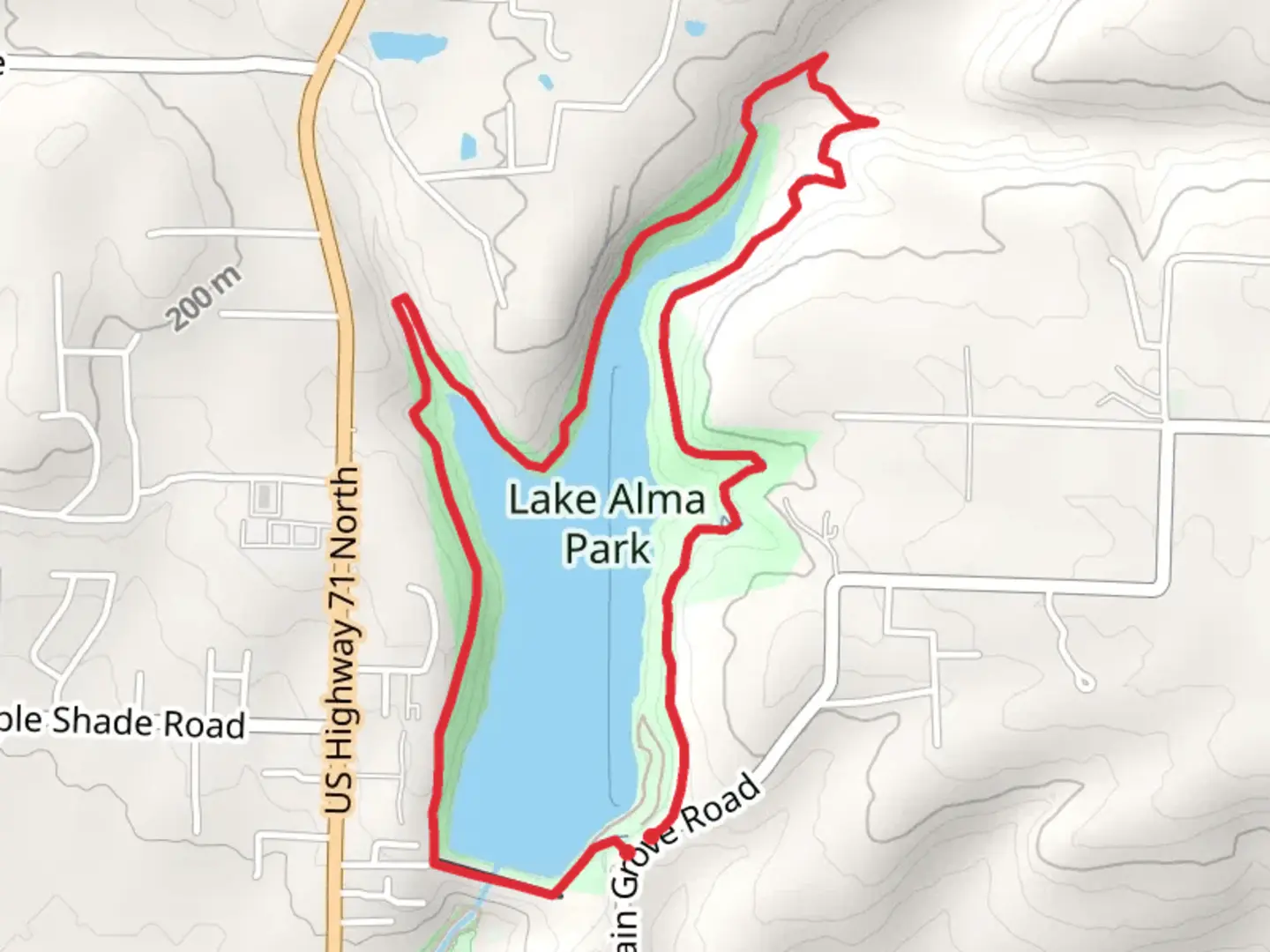 An image depicting the trail Lake Alma Loop and its surrounding area.