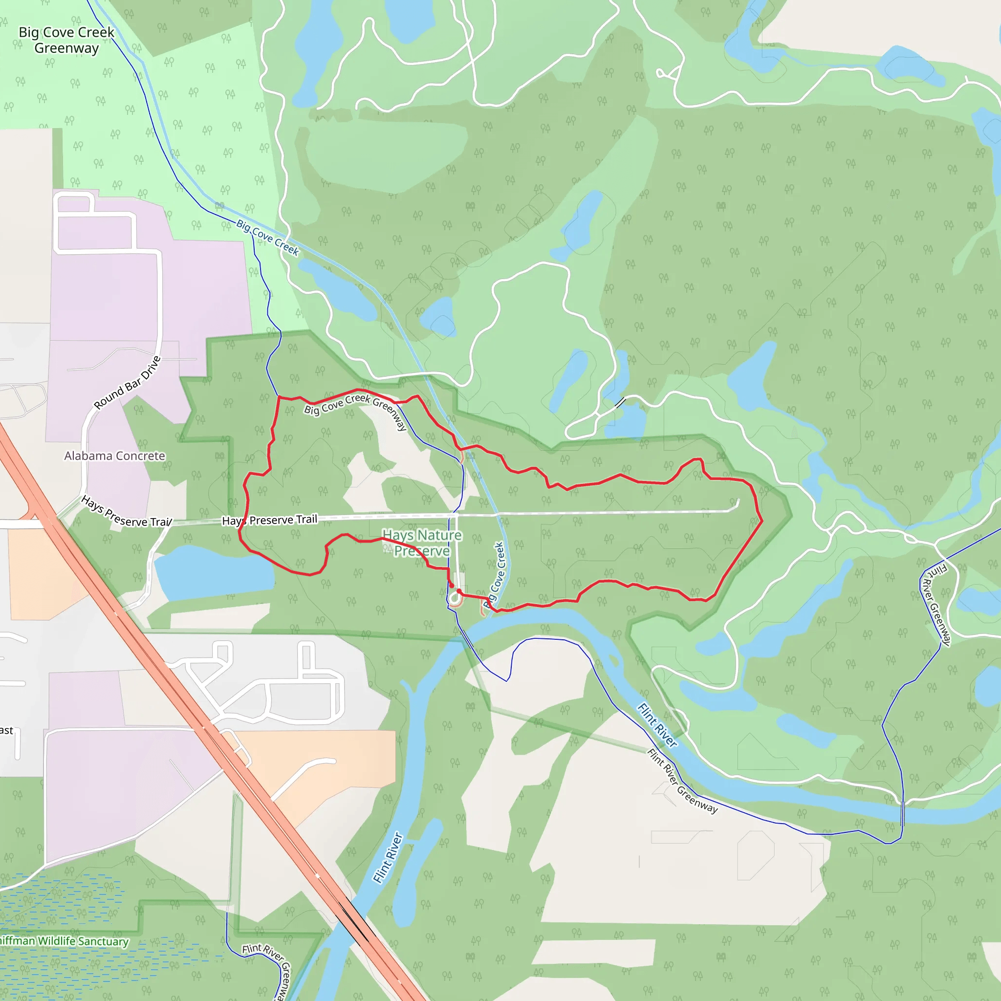 Flint River via Big Cove Greenway Loop mobile static map