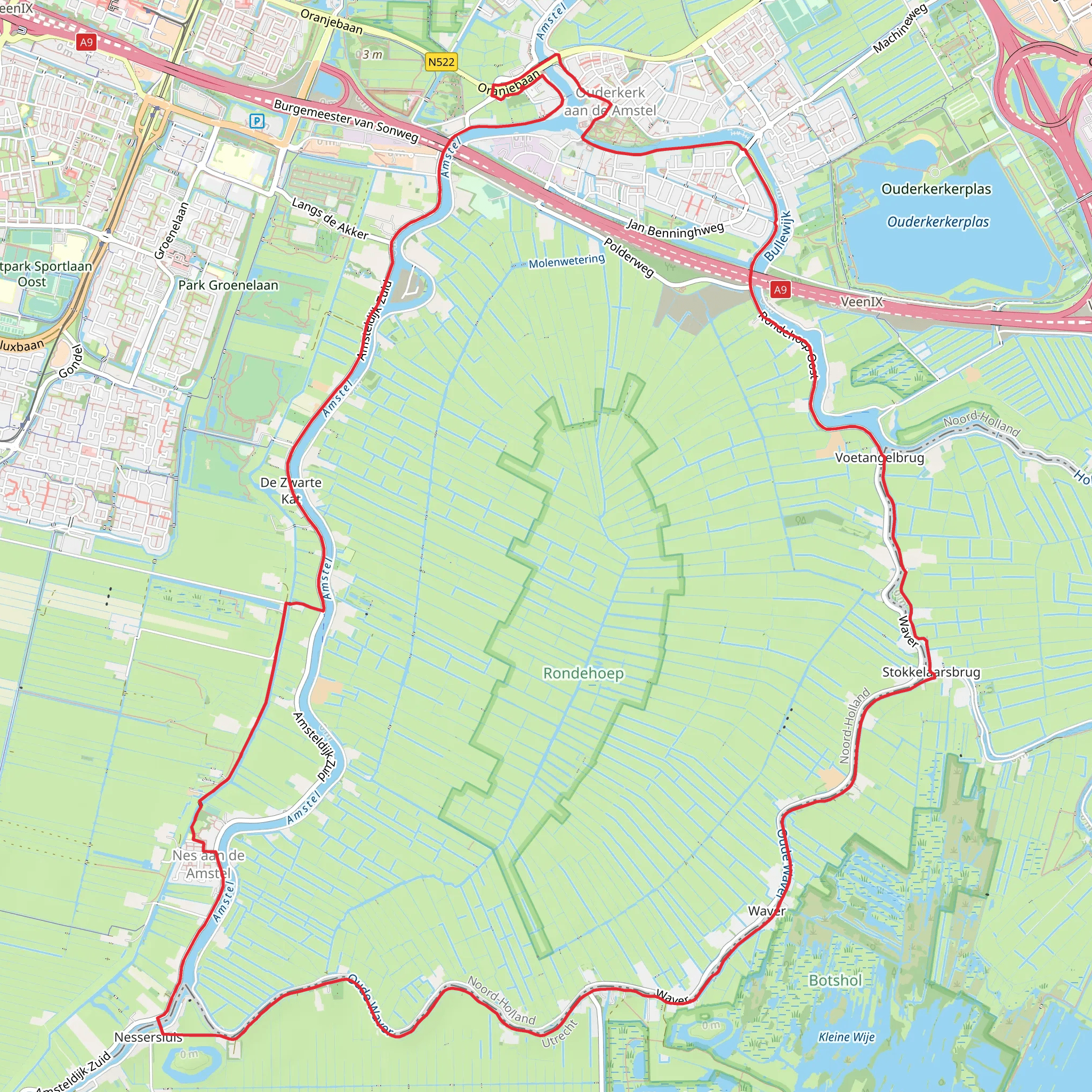 Amsteldijk Zuid via Amstel and Bullewijk mobile static map
