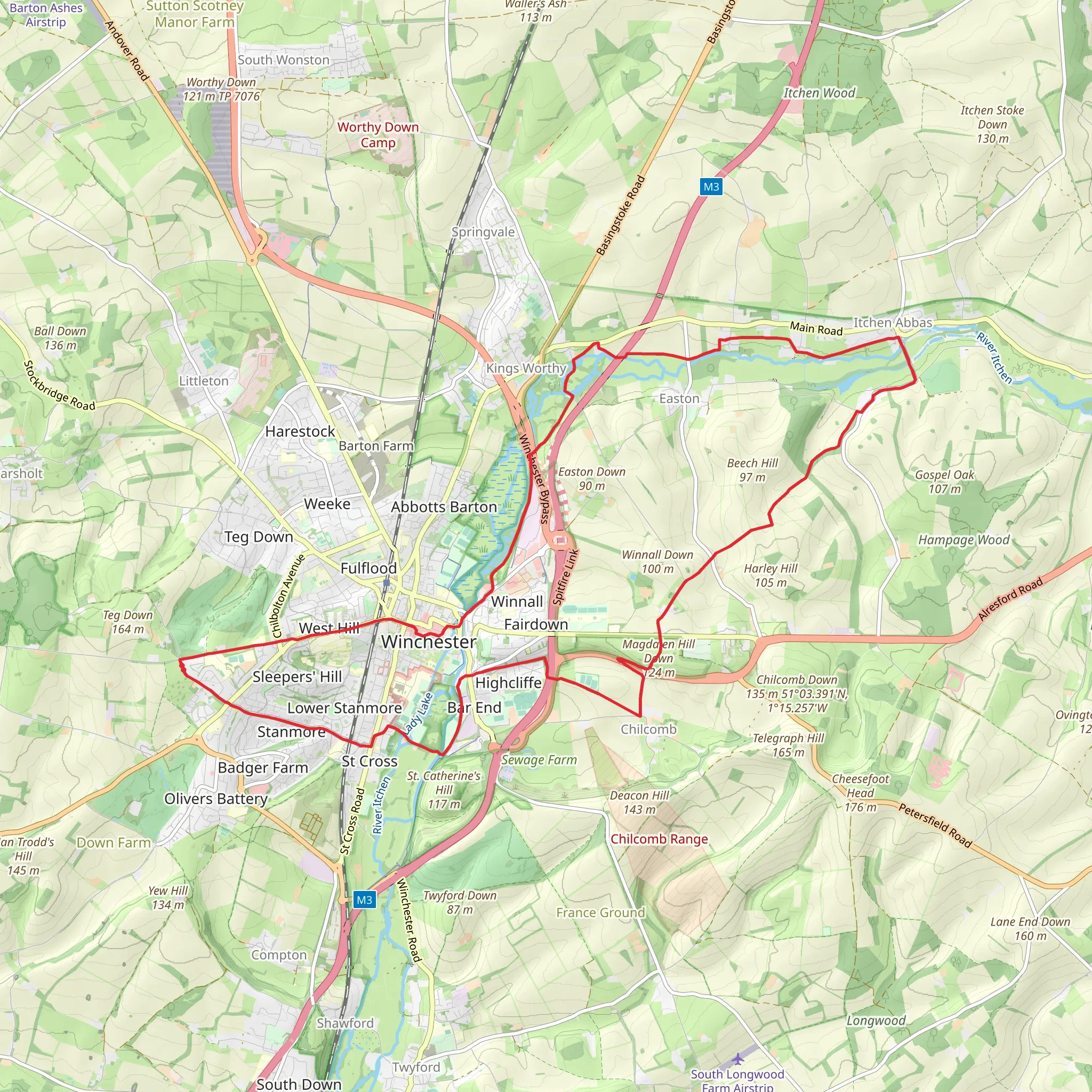 Winchester and Avington Loop via Kingham Lake mobile static map