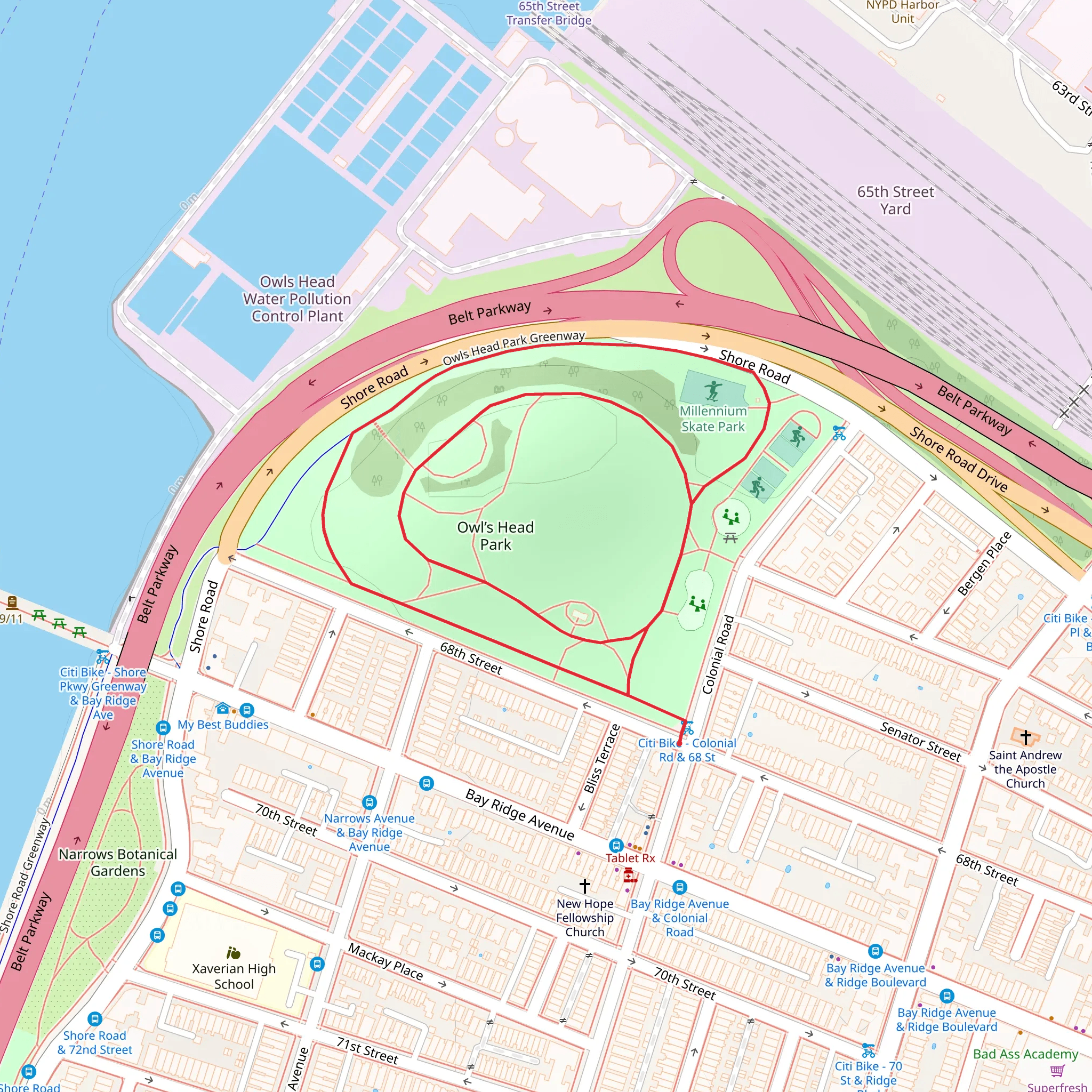 Owls Head Park Loop Trail - Shore Road Drive mobile static map