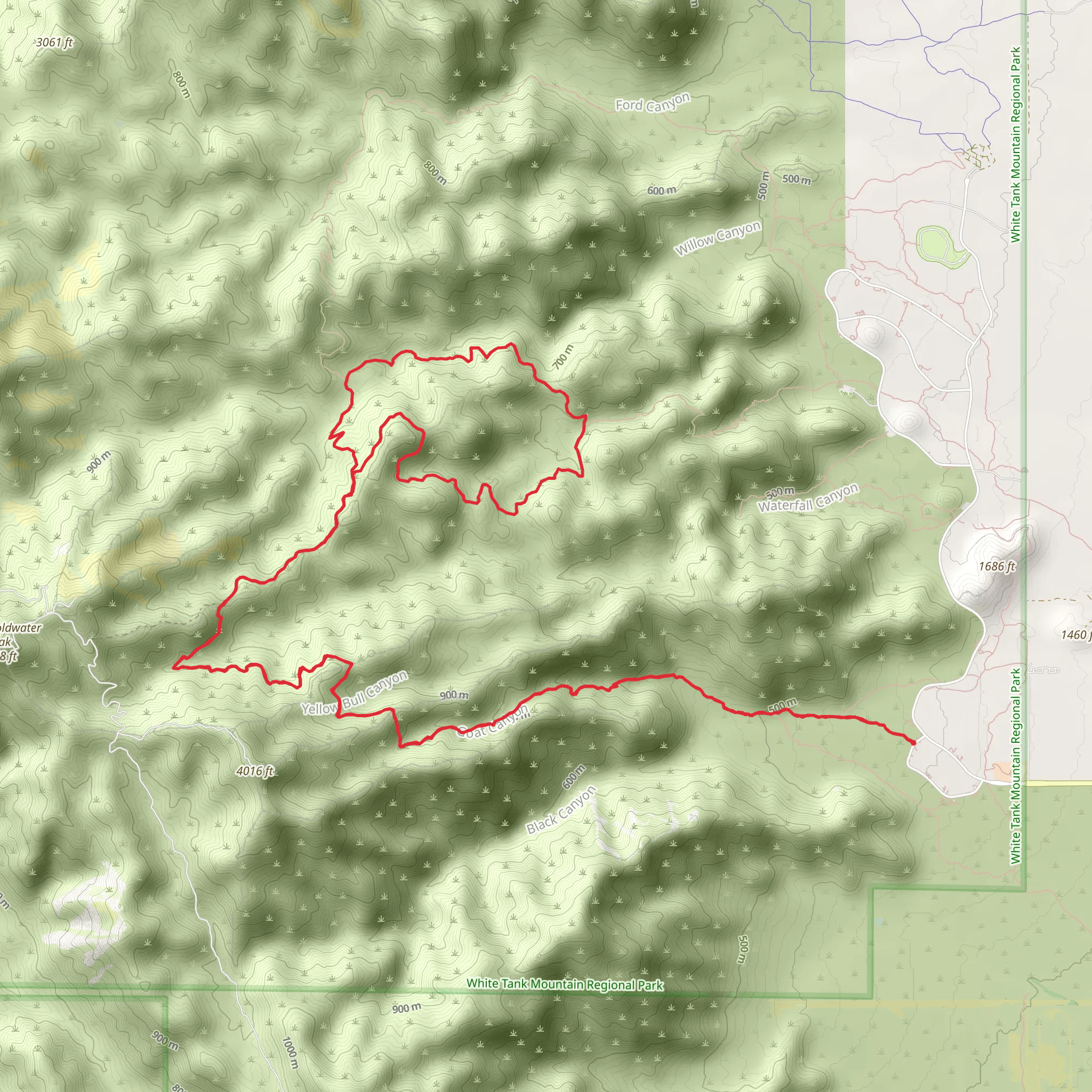 Goat Camp Trail, Willow Canyon Trail and Mesquite Canyon Trail Loop mobile static map