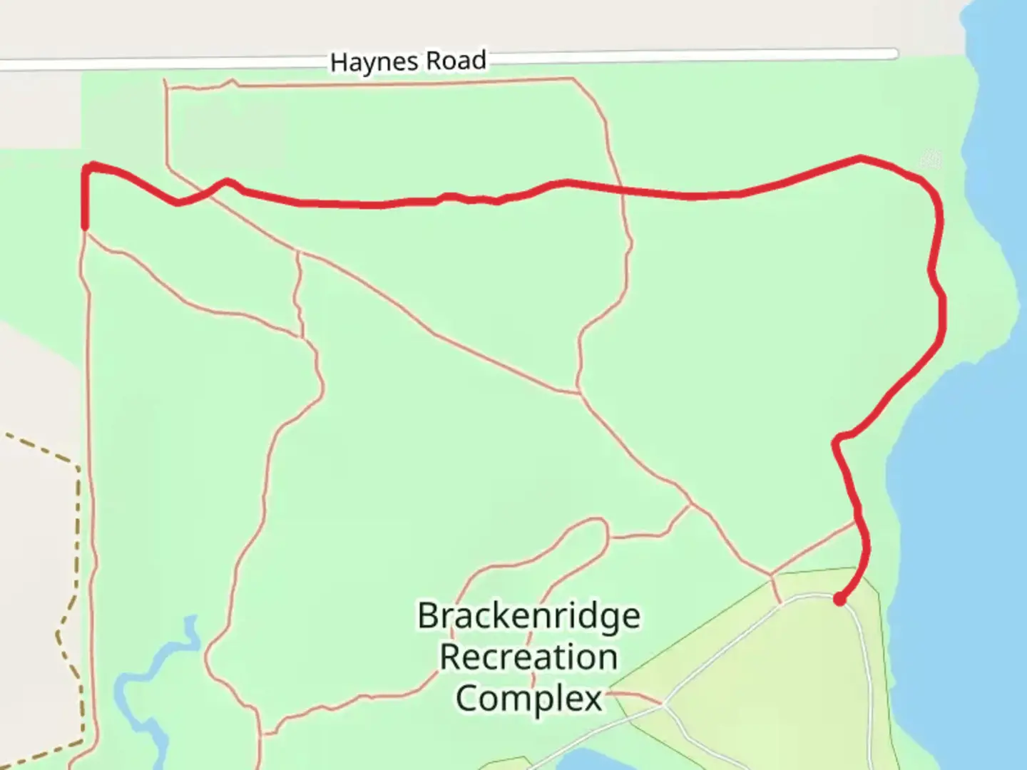 An image depicting the trail Brackenridge Recreation Complex North Walk and its surrounding area.