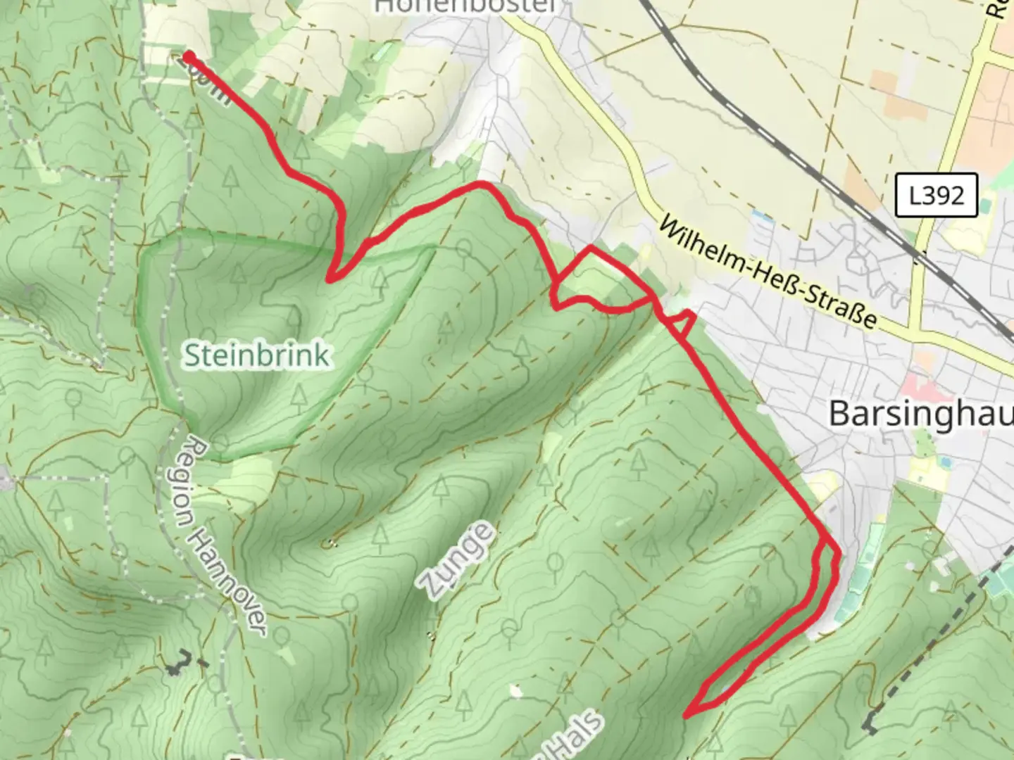 An image depicting the trail Fuchsbach via Calenberger Weg and its surrounding area.