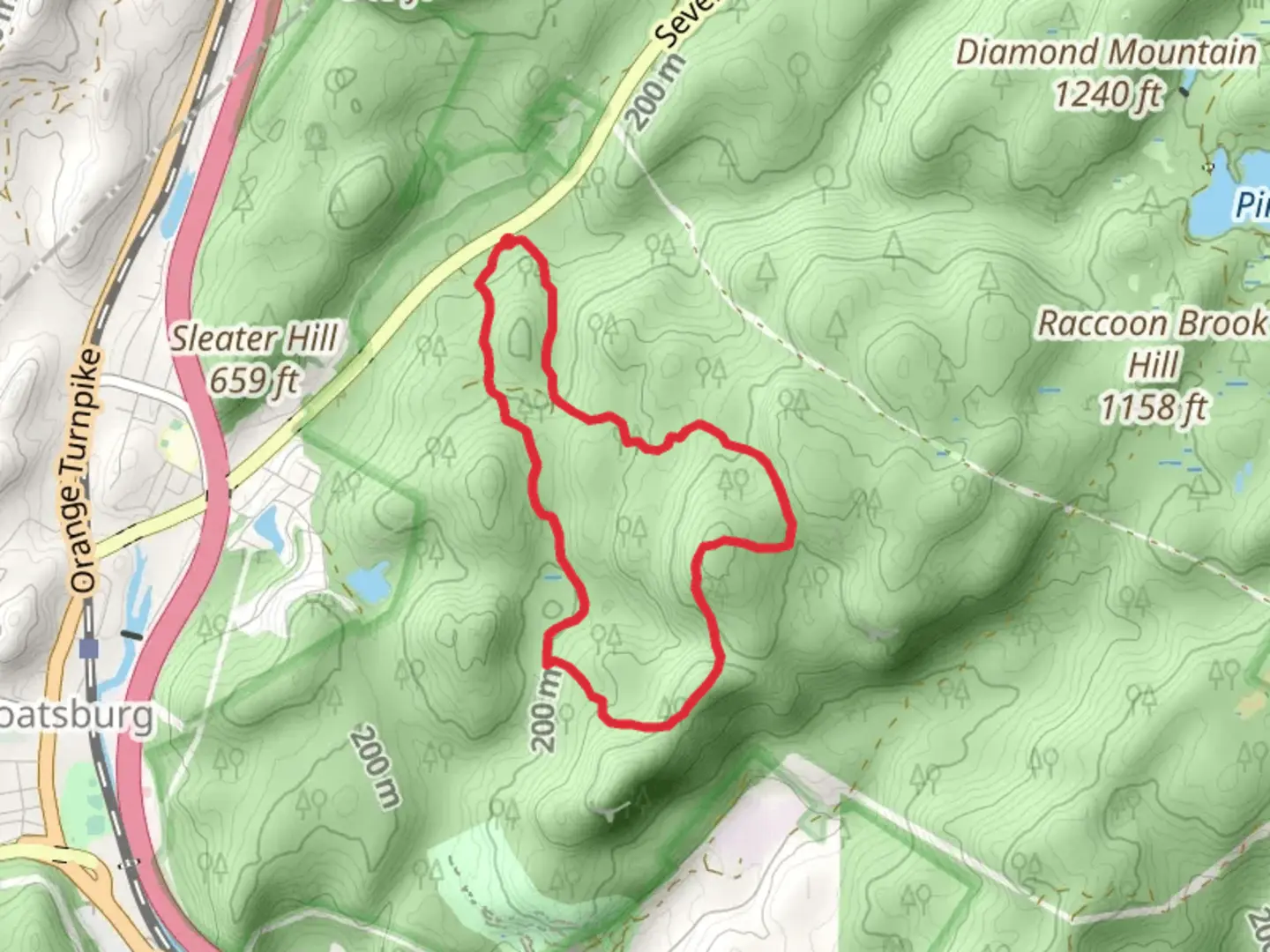 An image depicting the trail Seven Hills Trail Loop and its surrounding area.