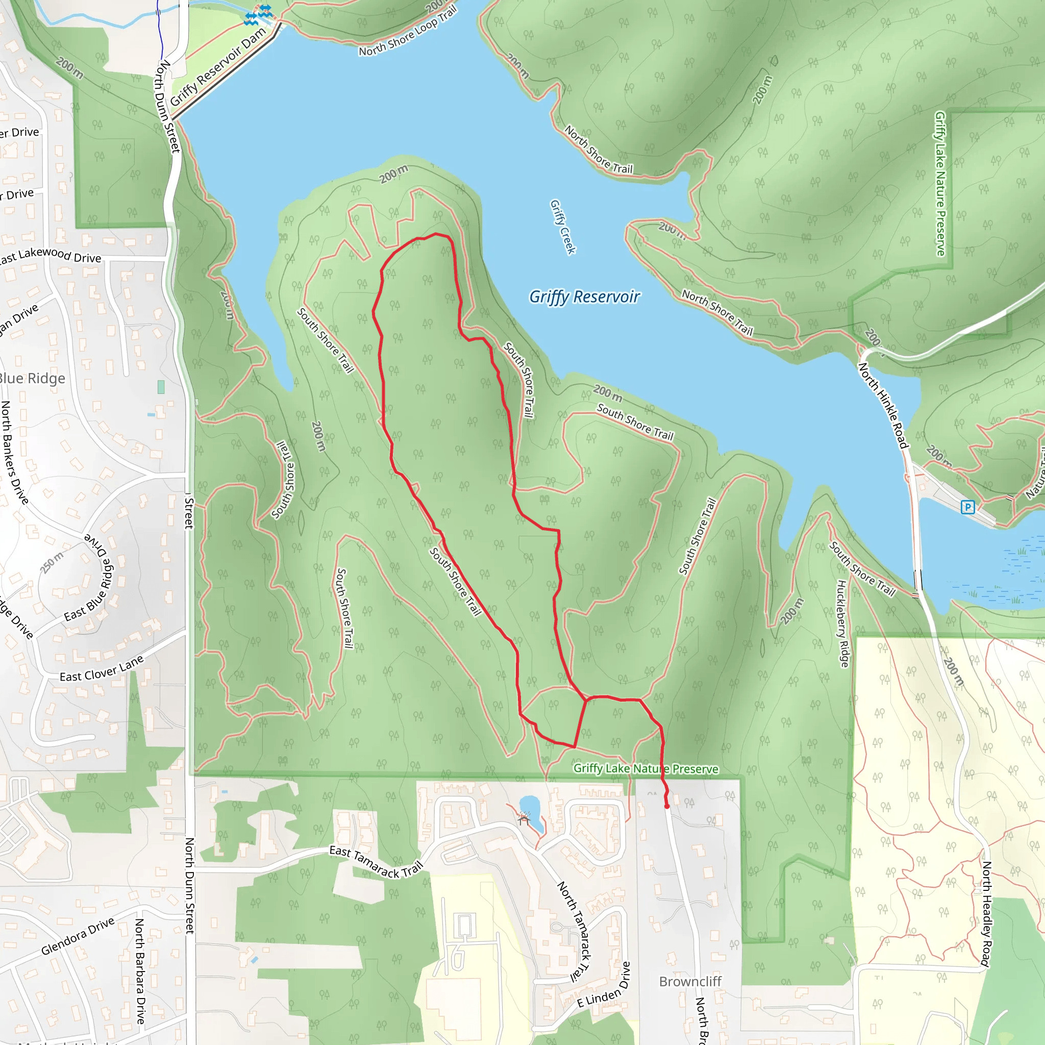 Griffy Reservoir - South Shore Loop Trail mobile static map