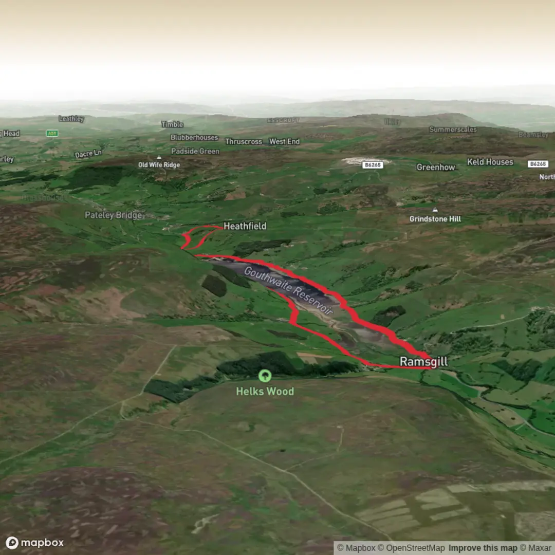 An image depicting the trail Gouthwaite Reservoir and its surrounding area.