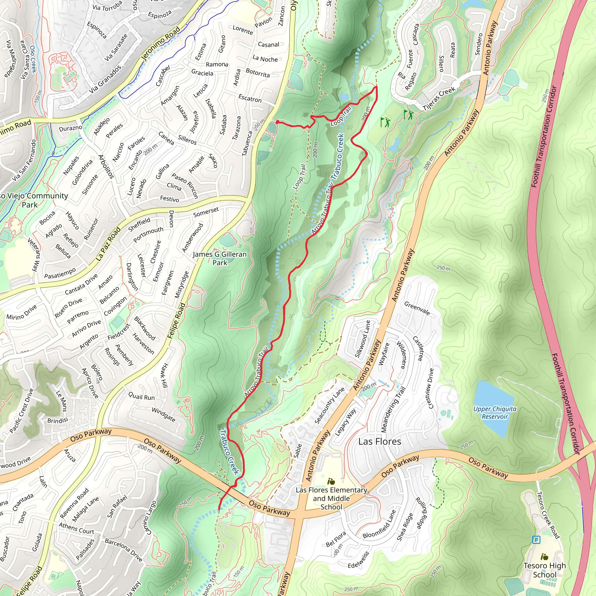 Arroyo Trabuco Trail Out and Back mobile static map