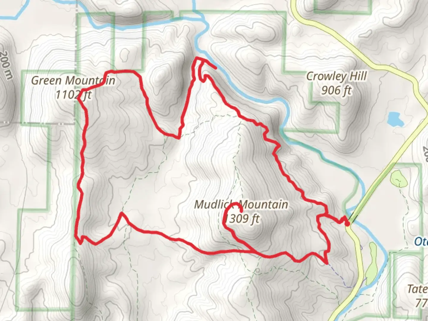 An image depicting the trail Green Mountain and Mudlick Mountain Hike Loop Trail and its surrounding area.