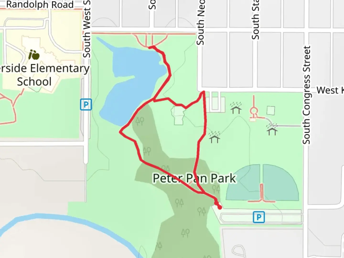 An image depicting the trail Peter Pan Park Loop and its surrounding area.
