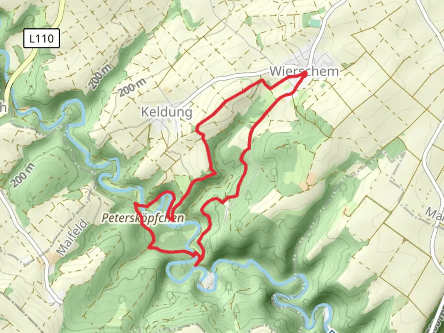 An image depicting the trail Ruine Trutz Eltz Loop - Wierschem and its surrounding area.