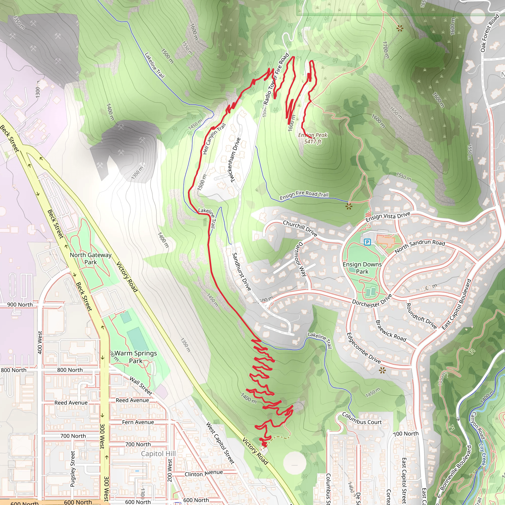 Ensign Peak via Hell Canyon Trail mobile static map