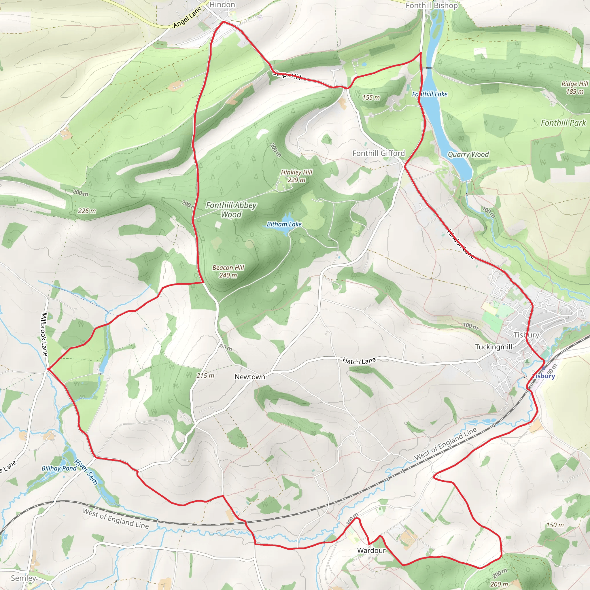 Wardou, Tisbury and Hindon Loop mobile static map