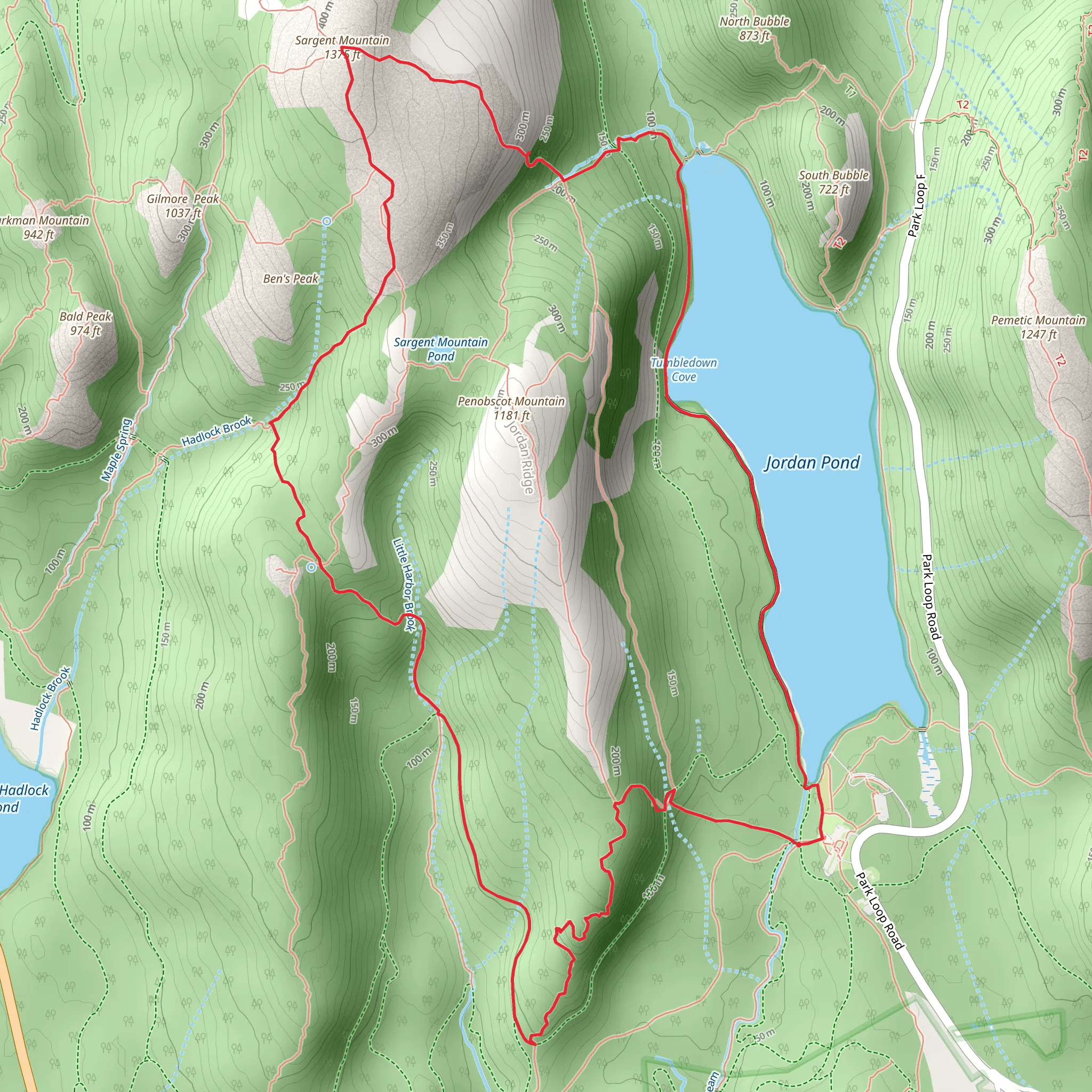 Sargent Mountain Loop from Jordan Pond mobile static map