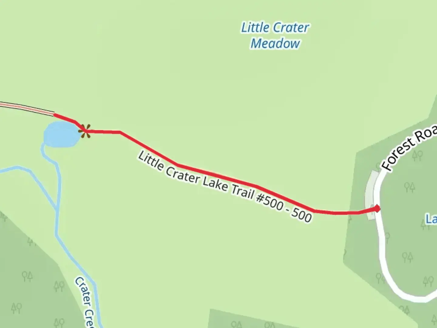An image depicting the trail Little Crater Lake Out and Back and its surrounding area.