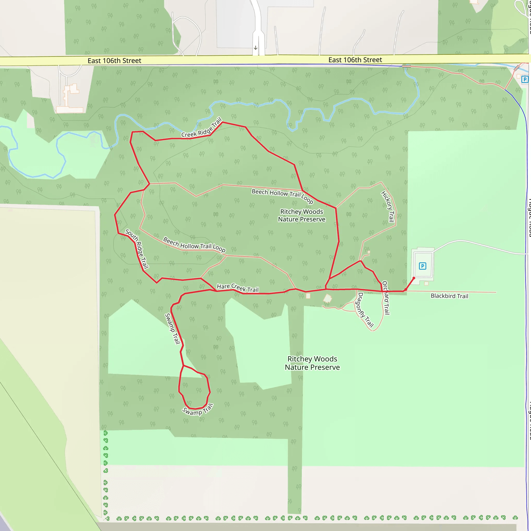 Ritchey Woods Nature Preserve Loop via Hare Creek mobile static map