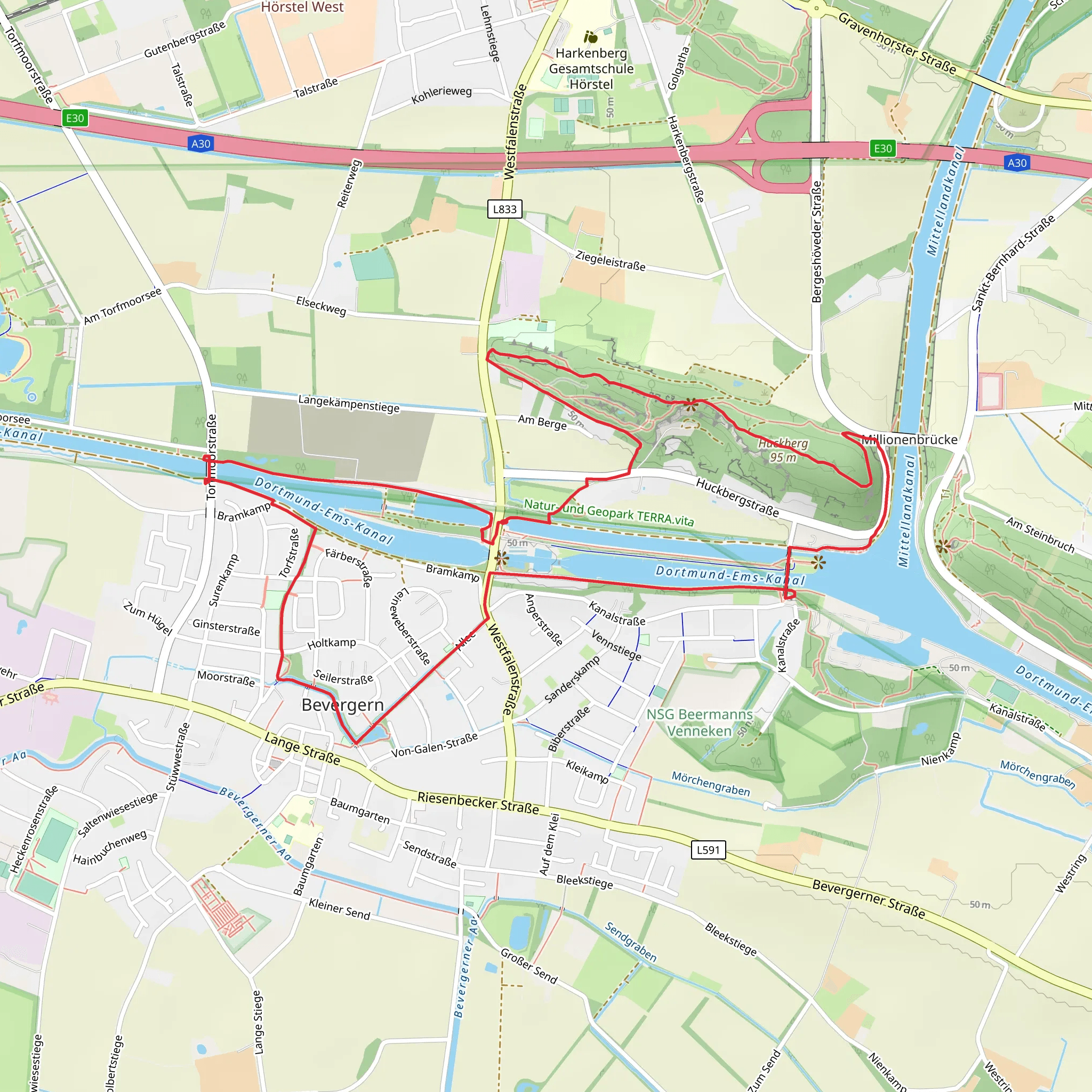 Dortmund-Ems-Kanal and Huckerg via Teutoschleife Bevergerner Paettken mobile static map