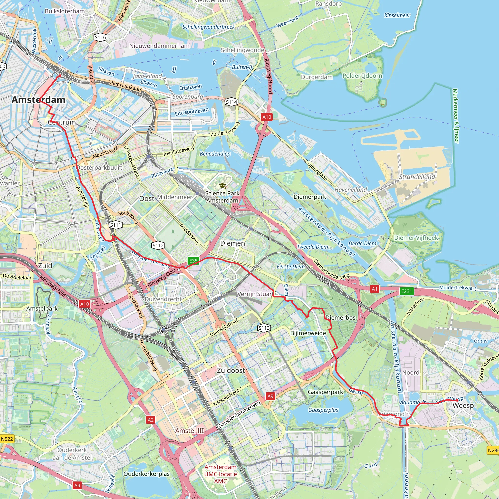 Stationsplein to Nieuwstad via Weesperzijde and Aquamarin mobile static map