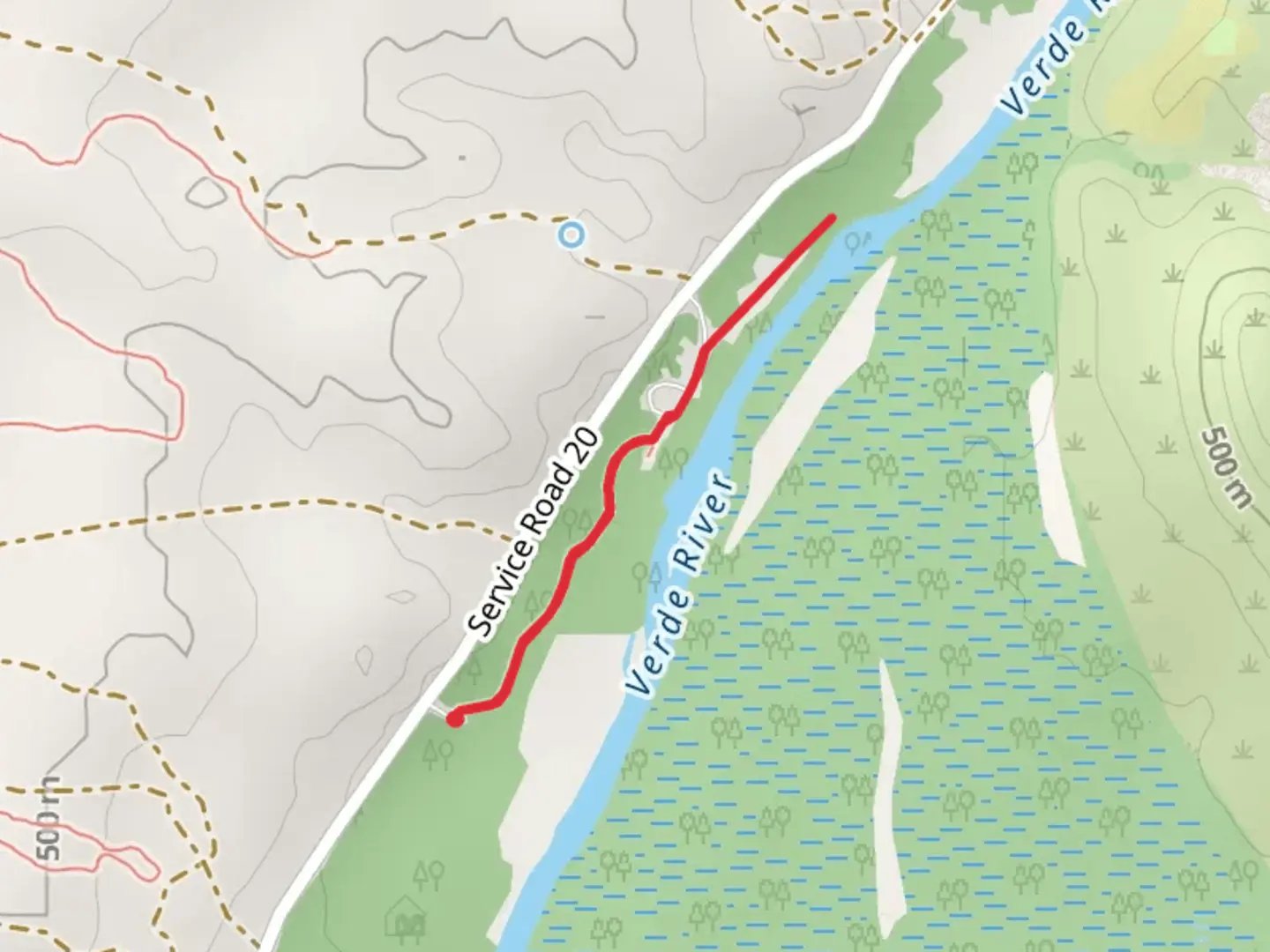 An image depicting the trail Verde River Out and Back and its surrounding area.