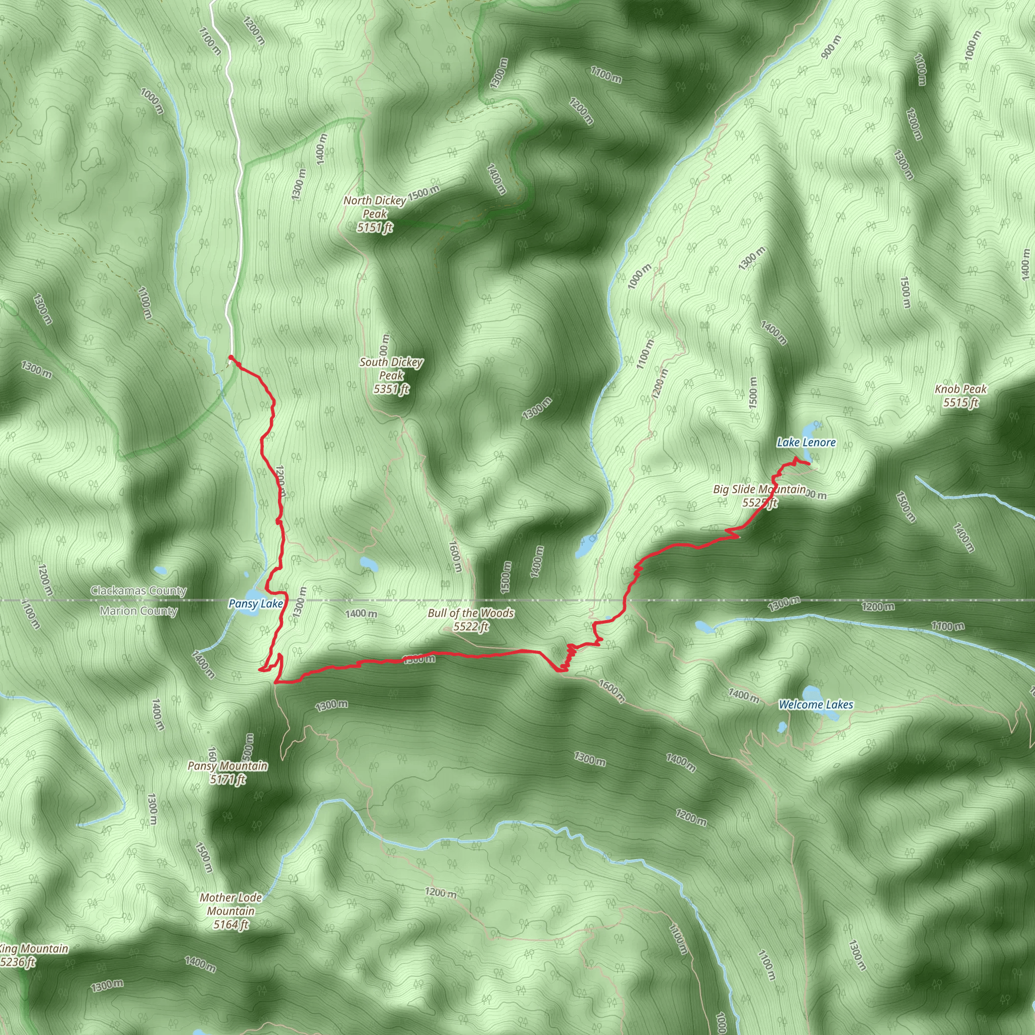 Schreiner Peak via Pansy Lake Trail mobile static map