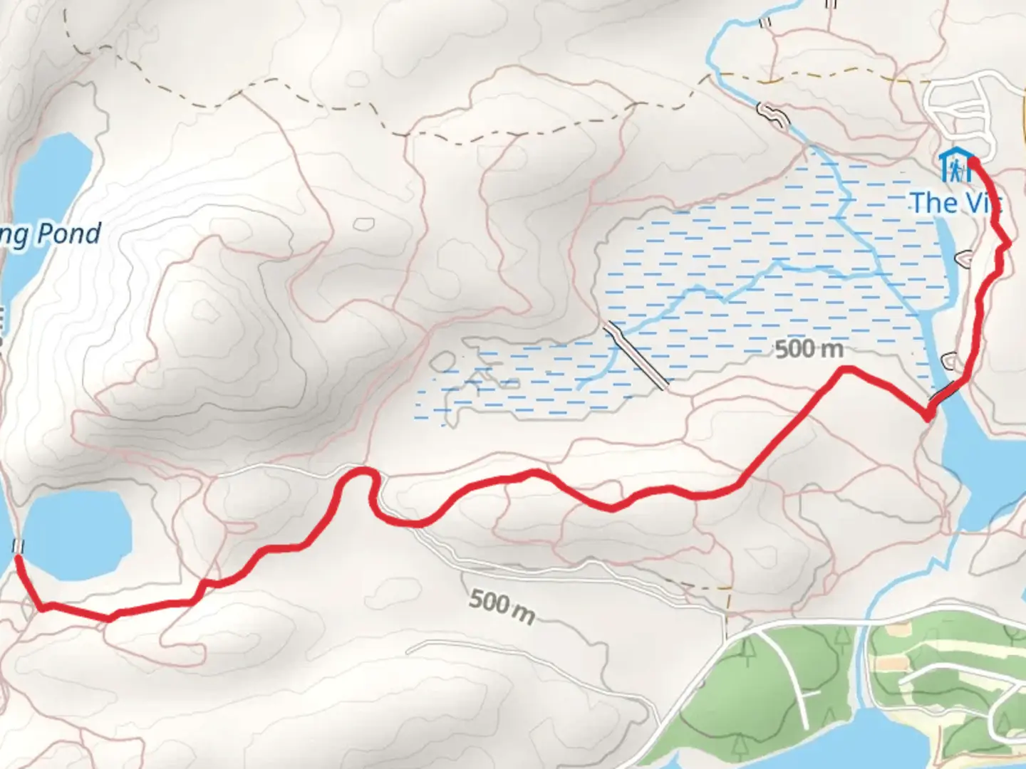 An image depicting the trail Black Pond via Wood and Waters Trail and its surrounding area.