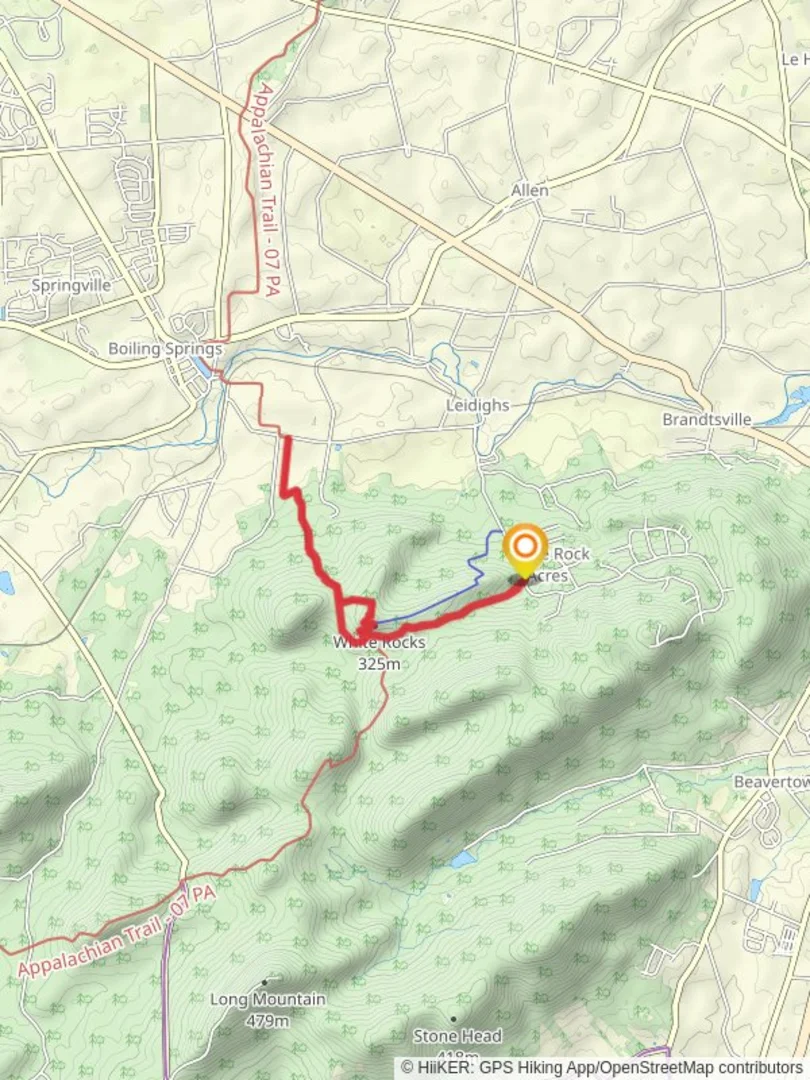 An image depicting the trail White Rocks Summit Loop Trail from Kuhn Road and its surrounding area.