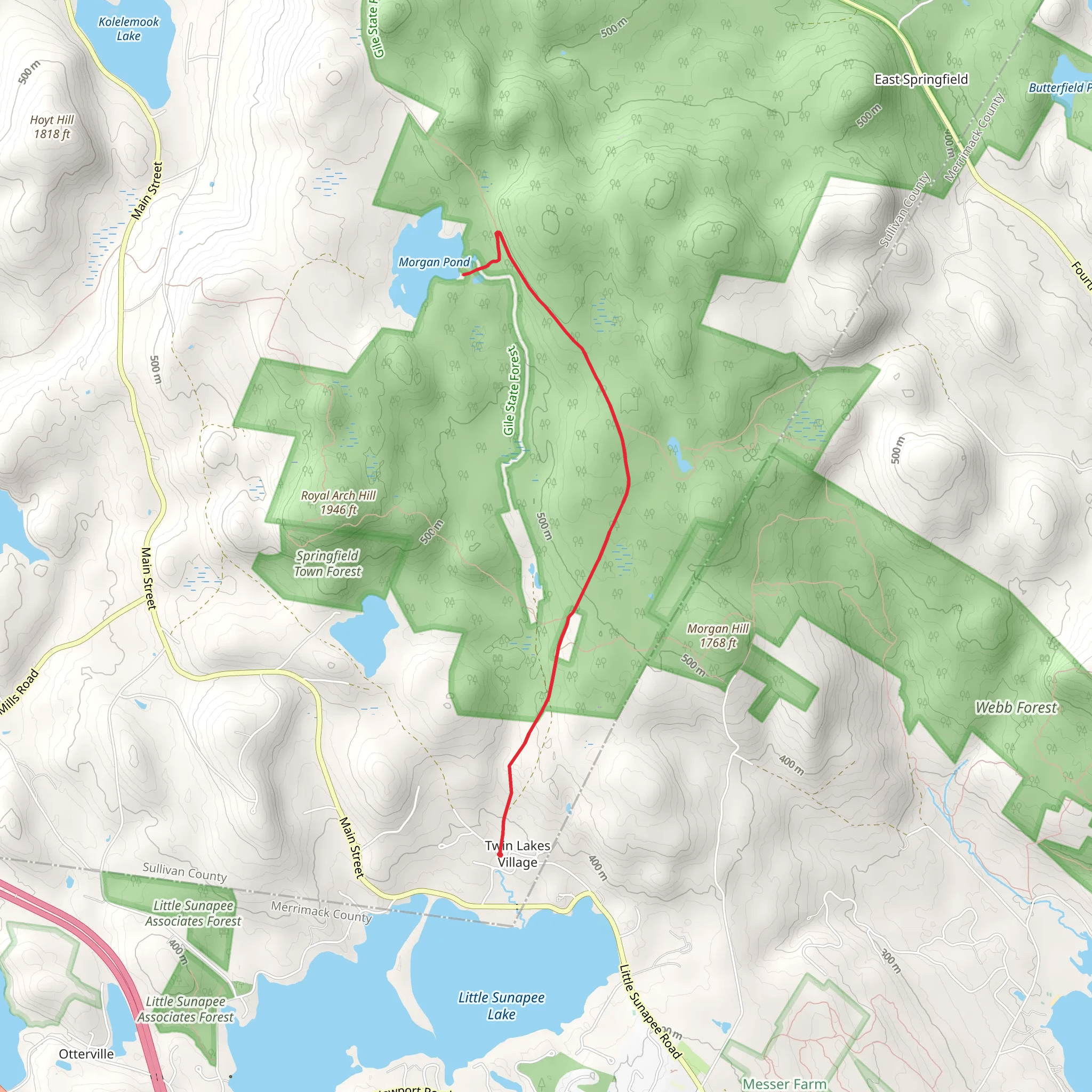 Morgan Pond Trail via Little Sunapee Lake mobile static map