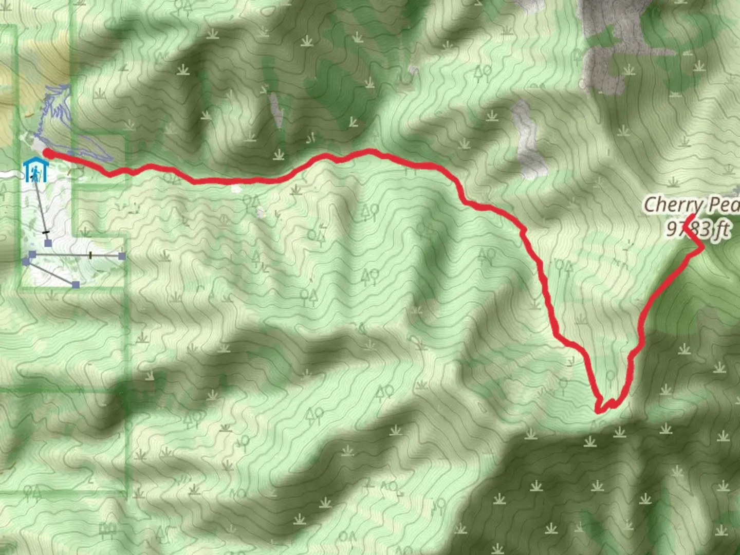 An image depicting the trail Cherry Peak and Cherry Creek Trail and its surrounding area.