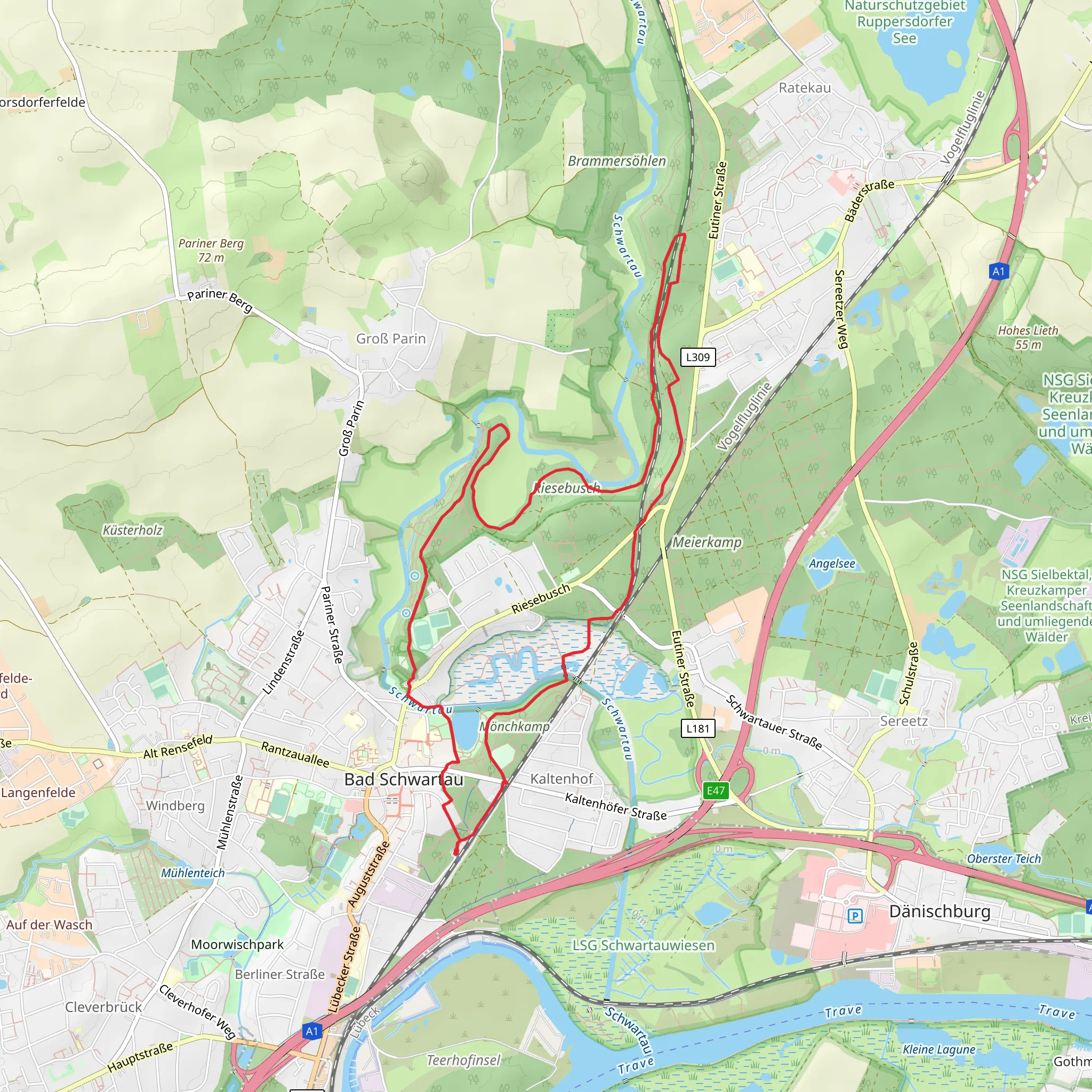 Kurparksee, Burg im Riesebusch and Monchkamp Loop mobile static map