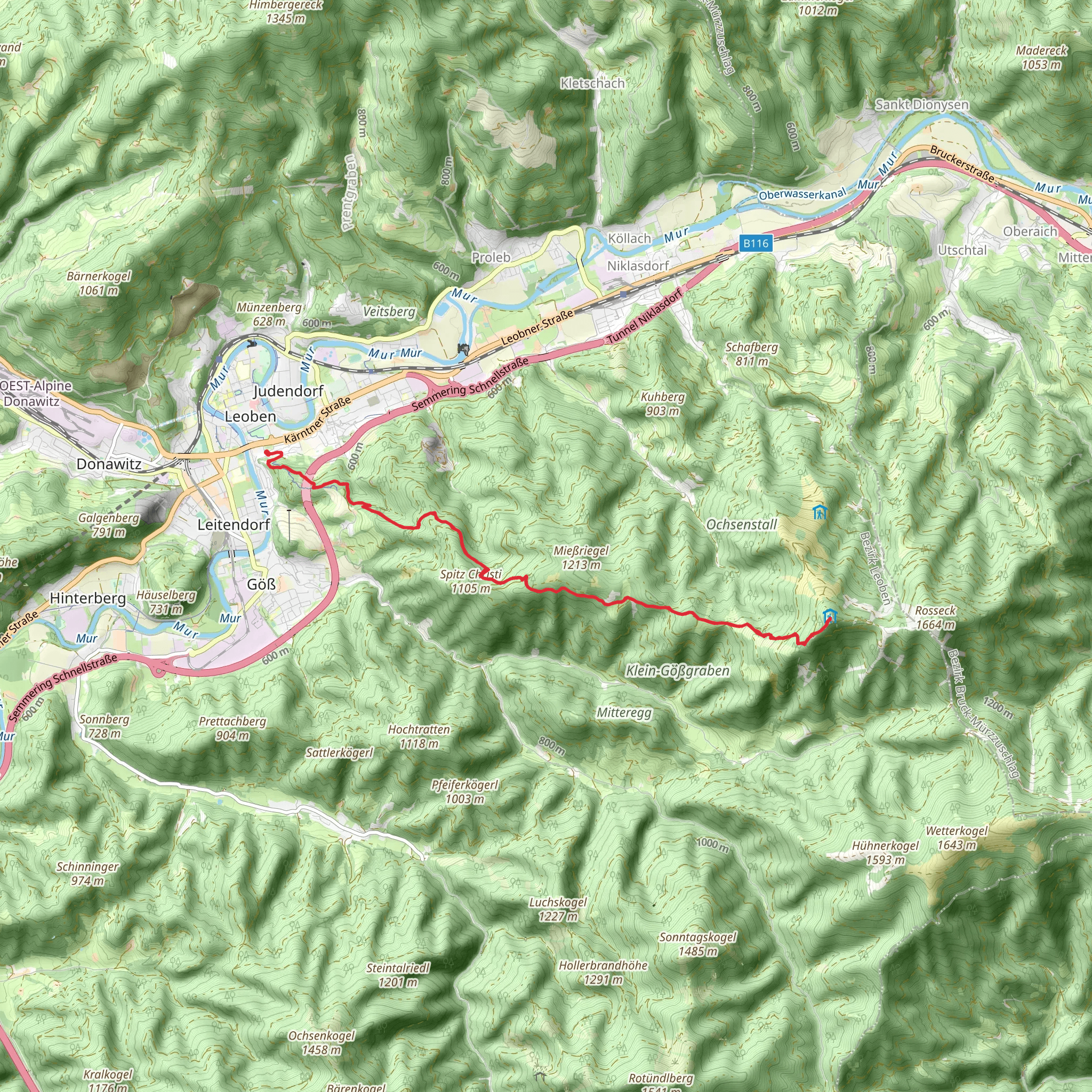 From Leoben to the Mugel Hiking mobile static map
