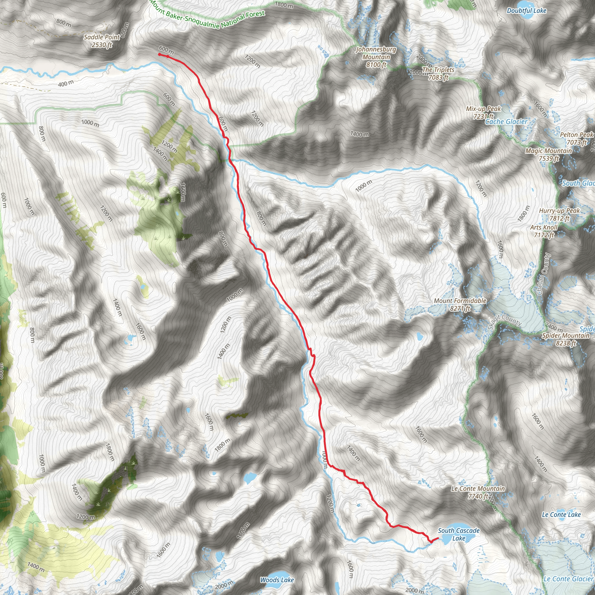 South Fork Cascade Lake via South Fork Cascade River Trail mobile static map