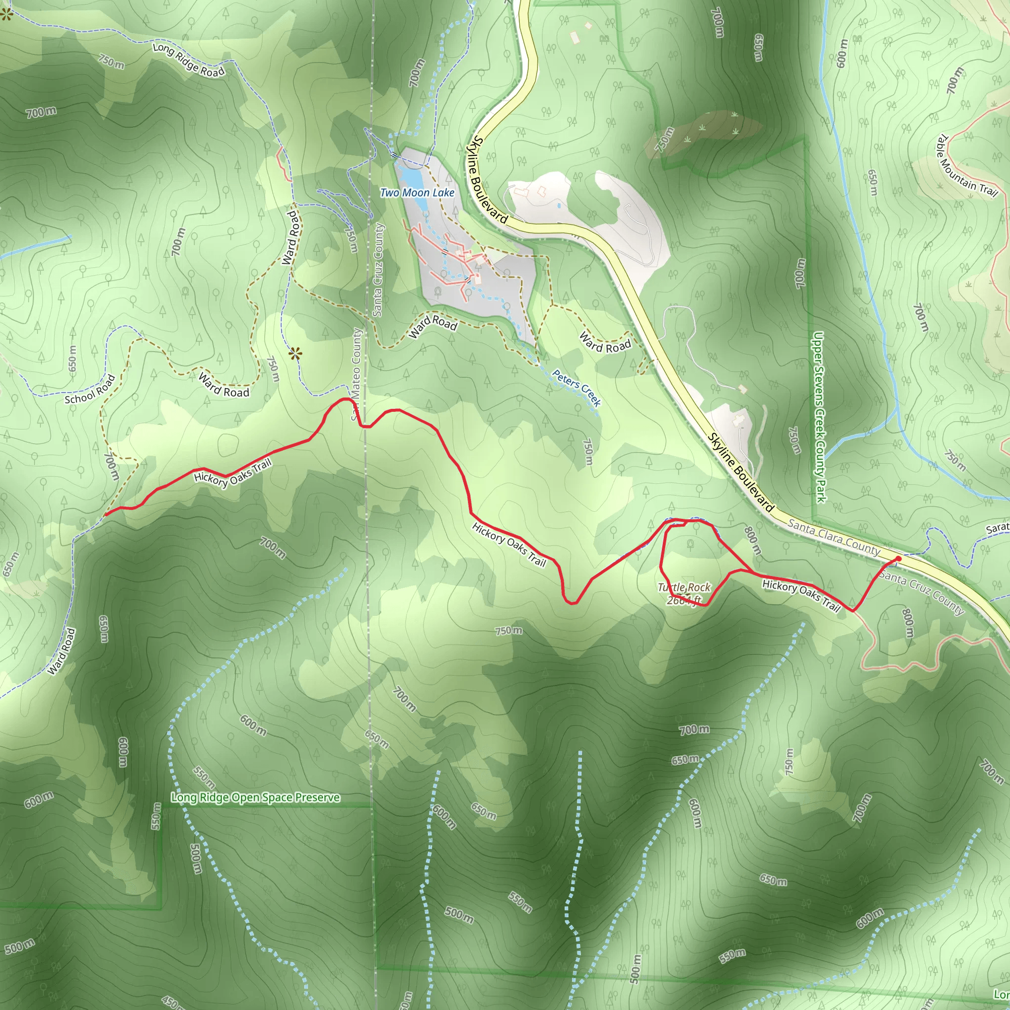 Turtle Rock and Hickory Oaks Trail mobile static map
