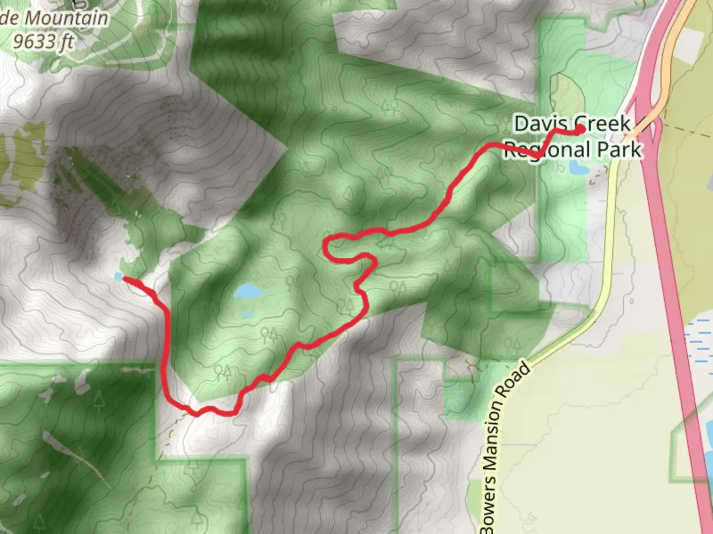 An image depicting the trail Upper Price Lake from Davis Creek Picnic Road and its surrounding area.