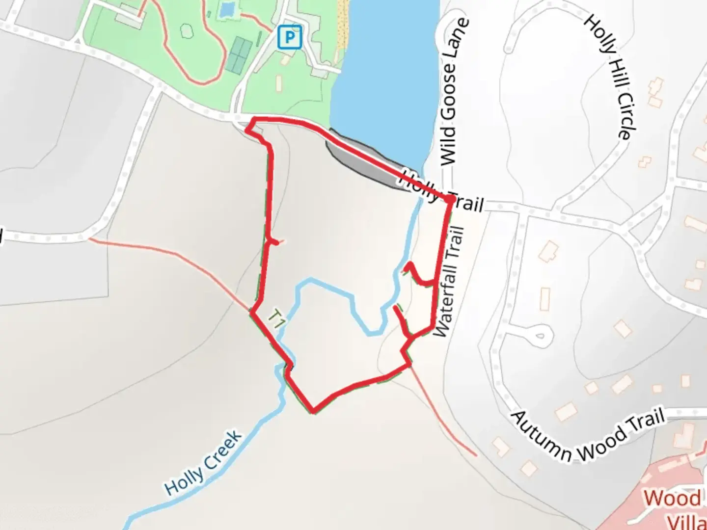 An image depicting the trail Waterfall Loop Trail from Holly Lake and its surrounding area.