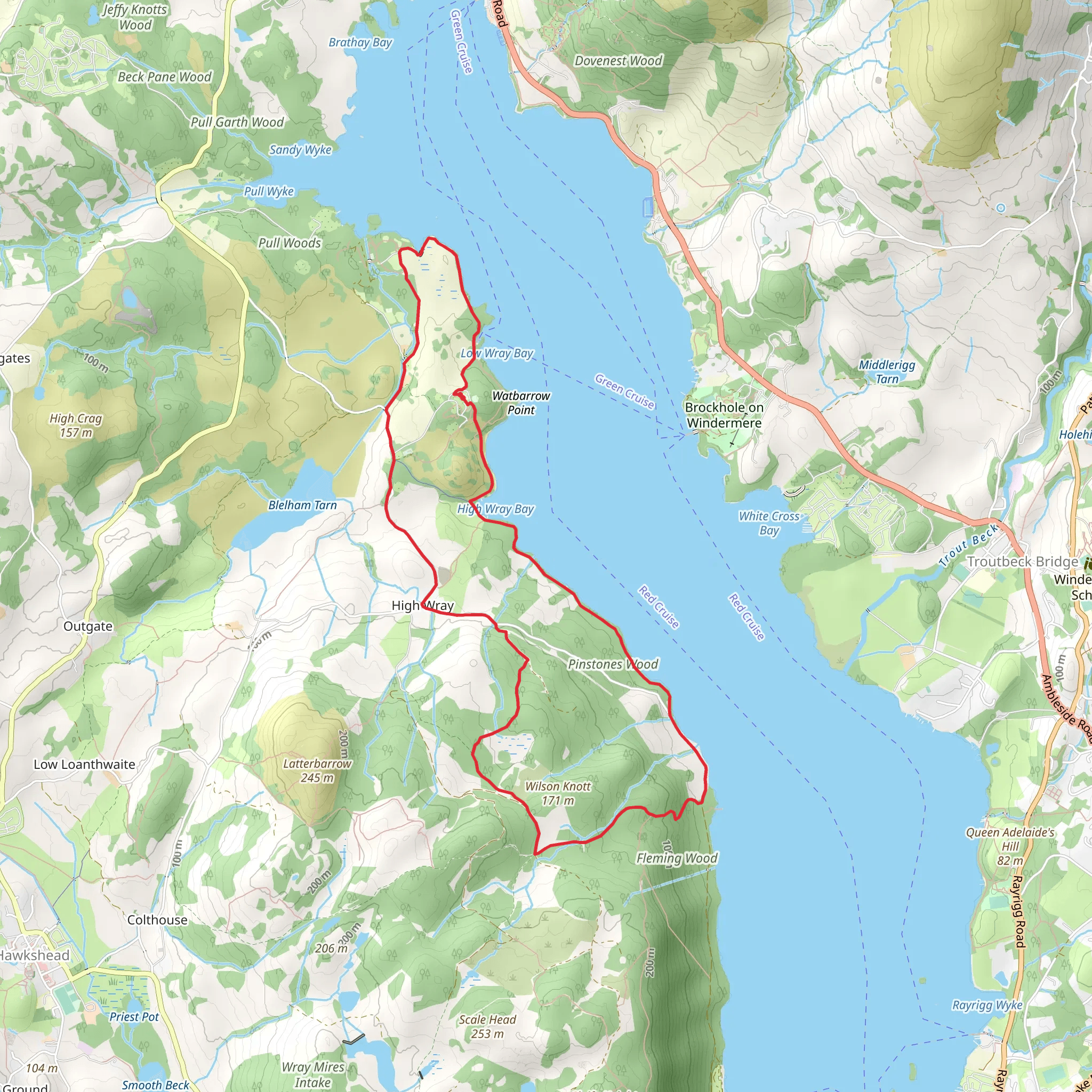 High Wray and Windermere Shore Loop - Wray Castle mobile static map